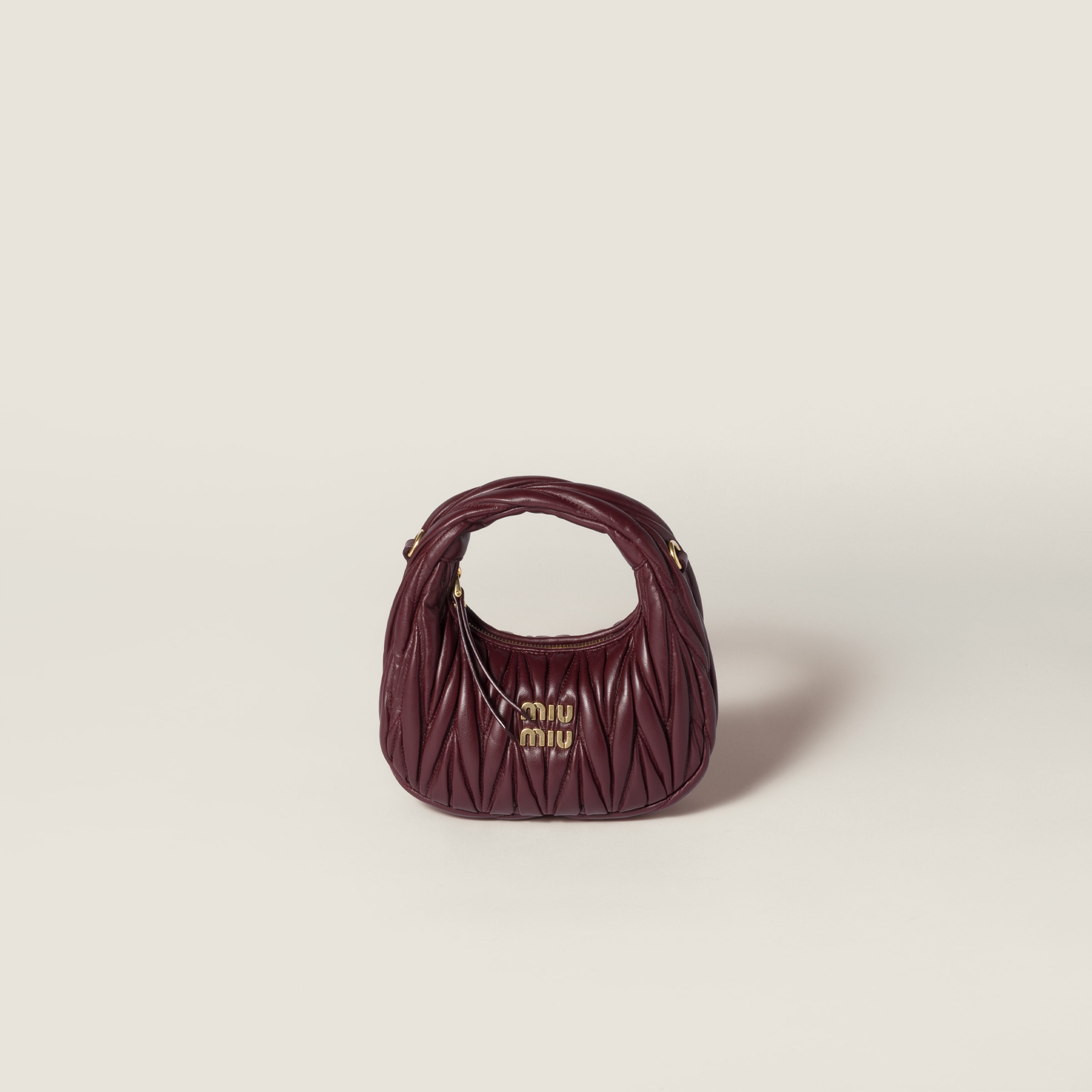 Burgundy Wander Matelassé Nappa Leather Hobo Mini-bag | Miu Miu