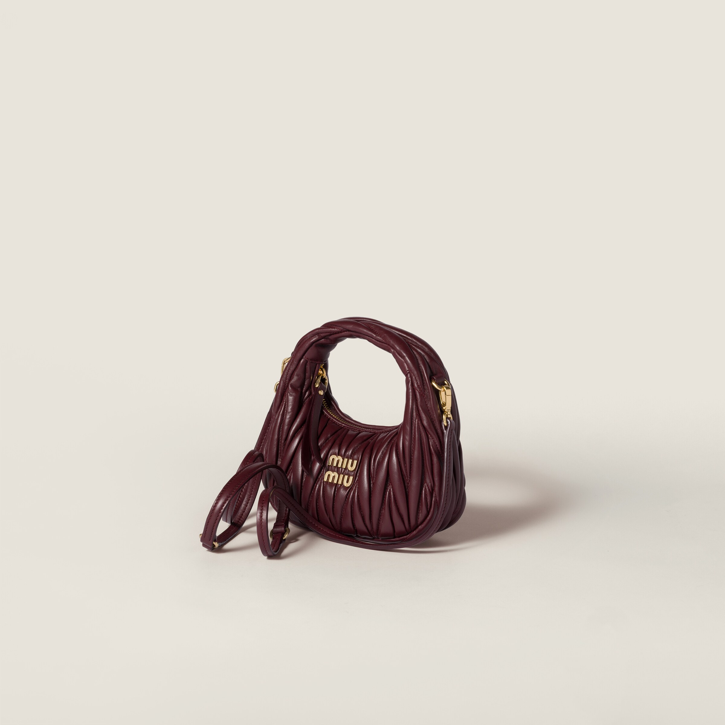 Burgundy Wander Matelassé Nappa Leather Hobo Mini-bag | Miu Miu