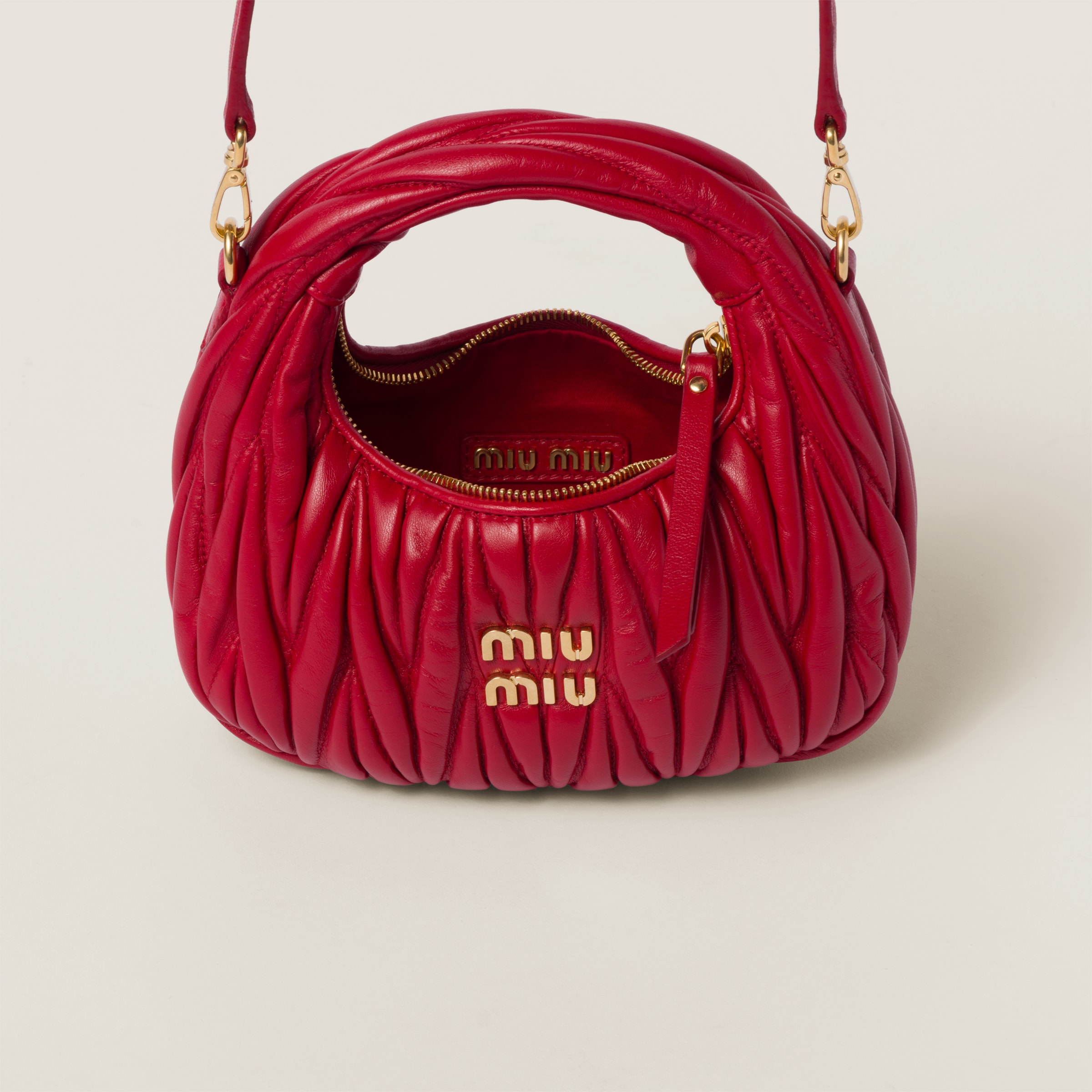 MiuMiu＊Wander matelasse nappa ホーボーミニバッグ＊送料込 Miu Miu Wander Matelasse Nappa Leather Hobo Mini Bag Violet