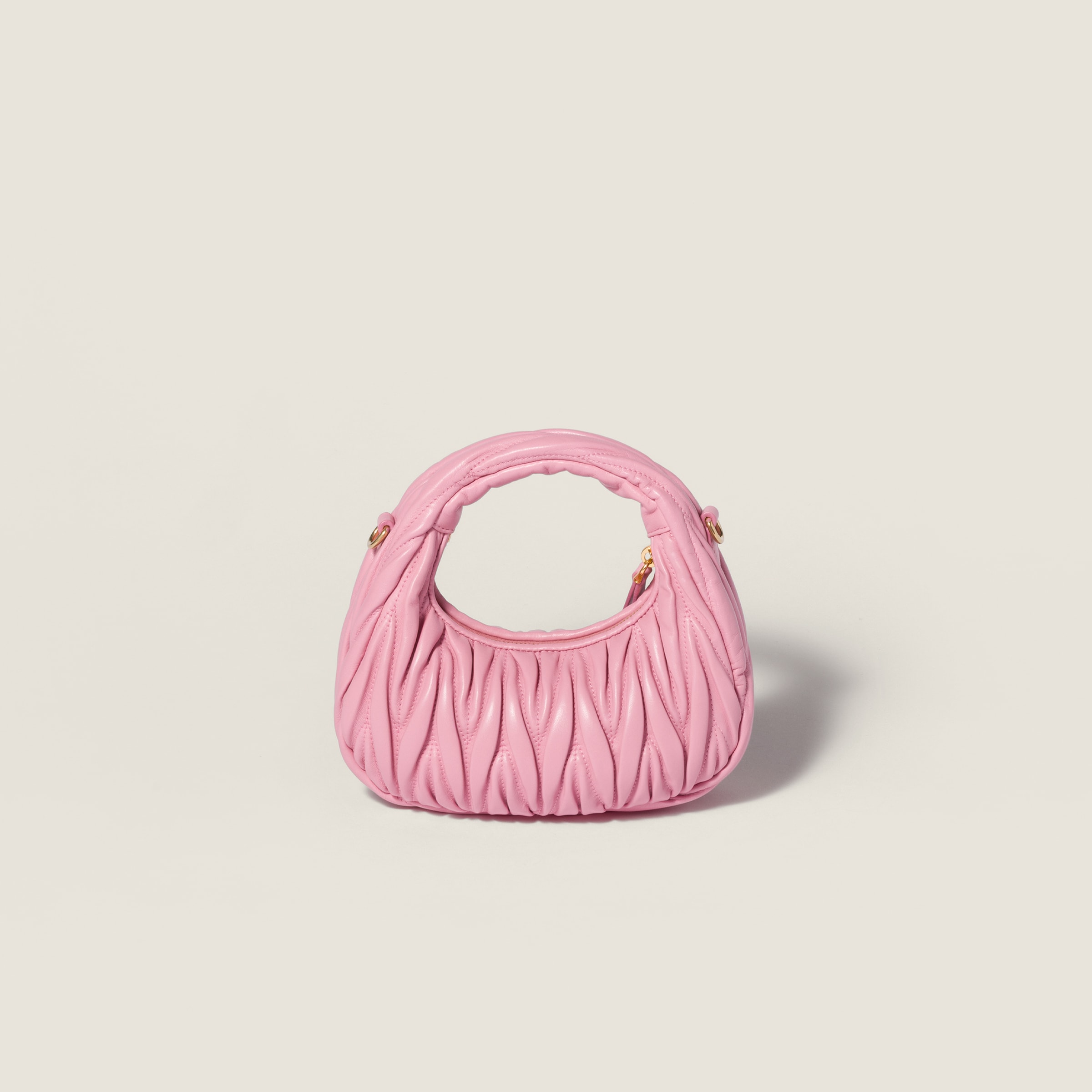 Pink Wander Matelassé Nappa Leather Hobo Mini-bag | Miu Miu