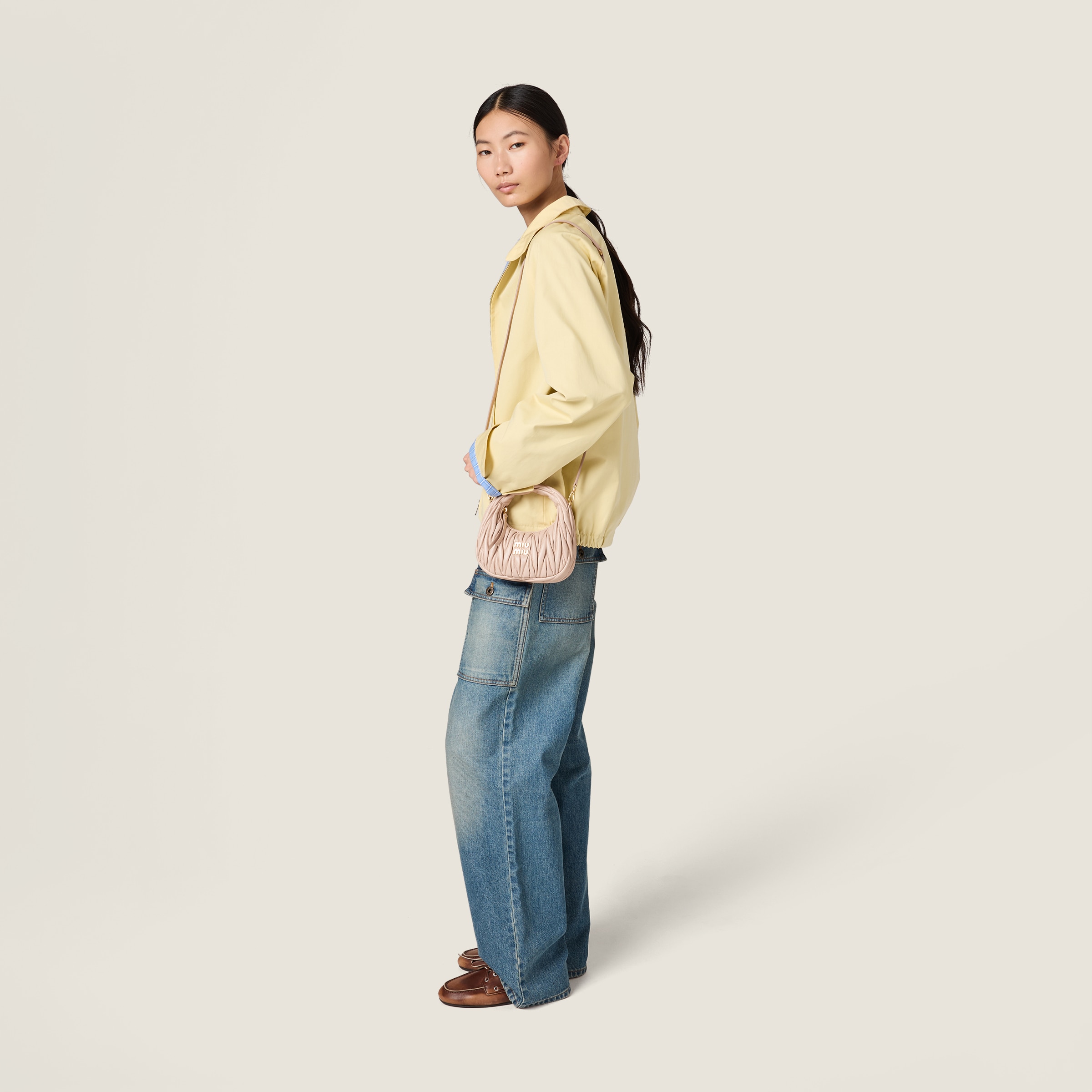 Powder Pink Wander Matelassé Nappa Leather Hobo Mini-bag | Miu Miu