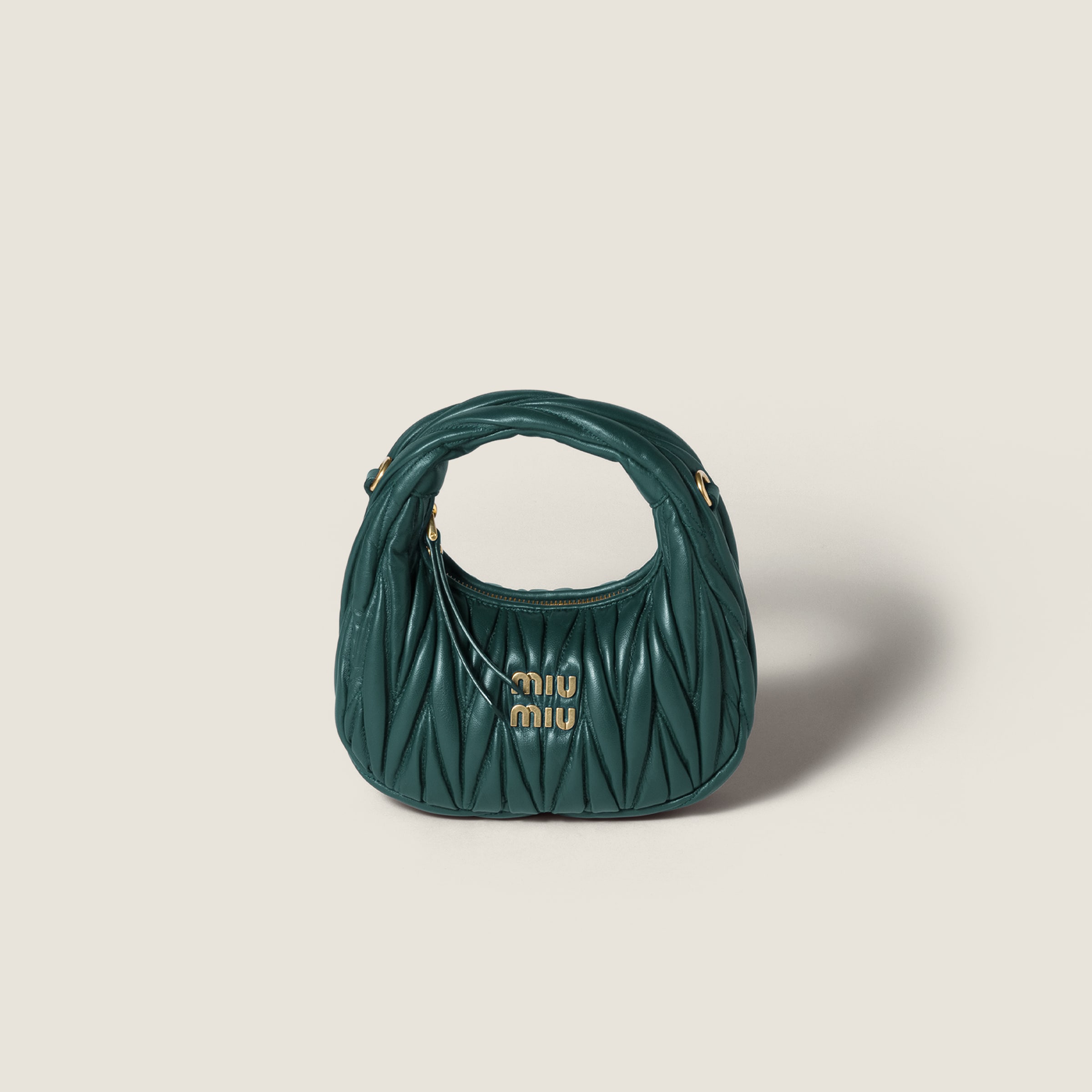 Emerald Green Wander Matelassé Nappa Leather Hobo Mini-bag | Miu