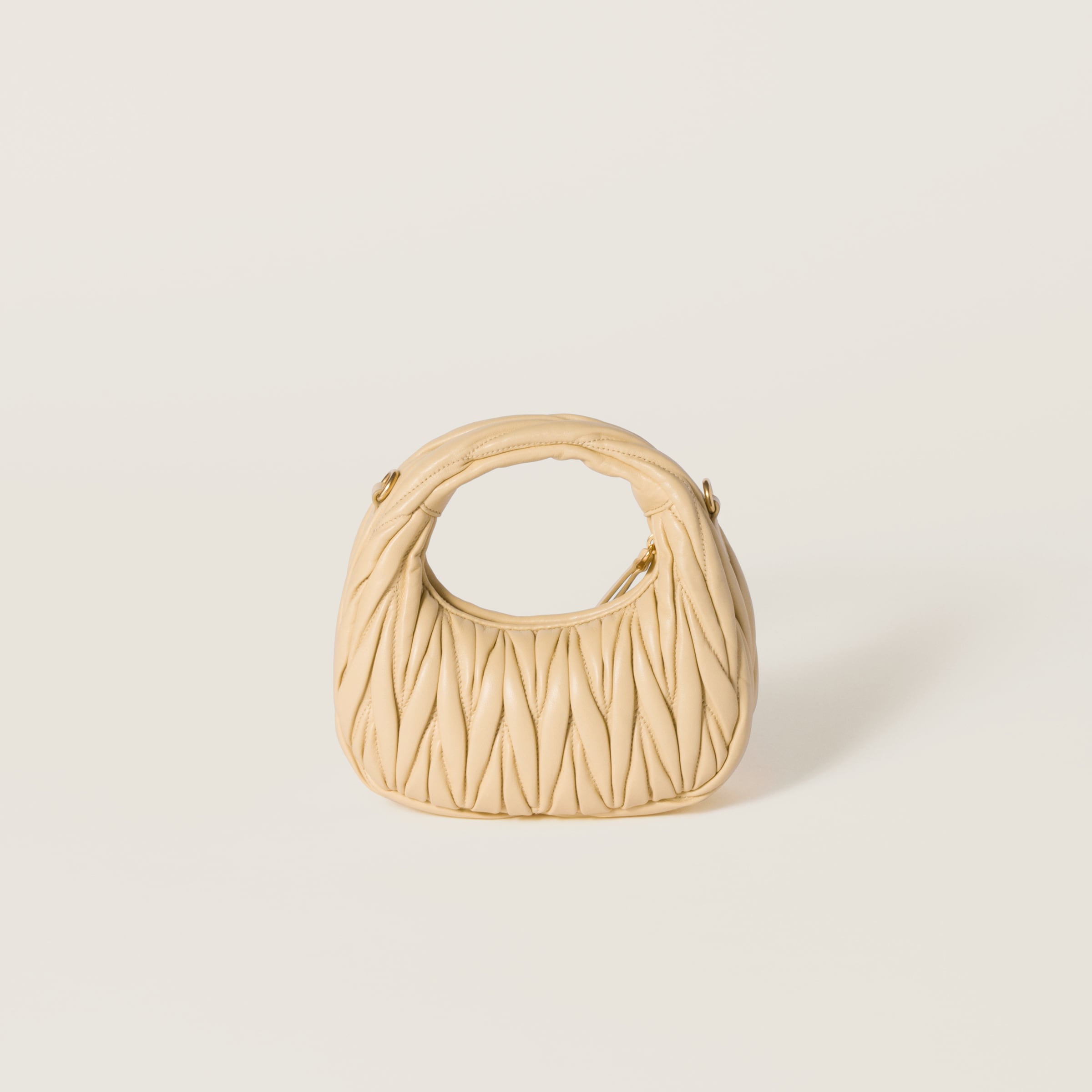 Miu Miu Wander Matelassé Nappa Leather Hobo Mini-bag In Soy Green