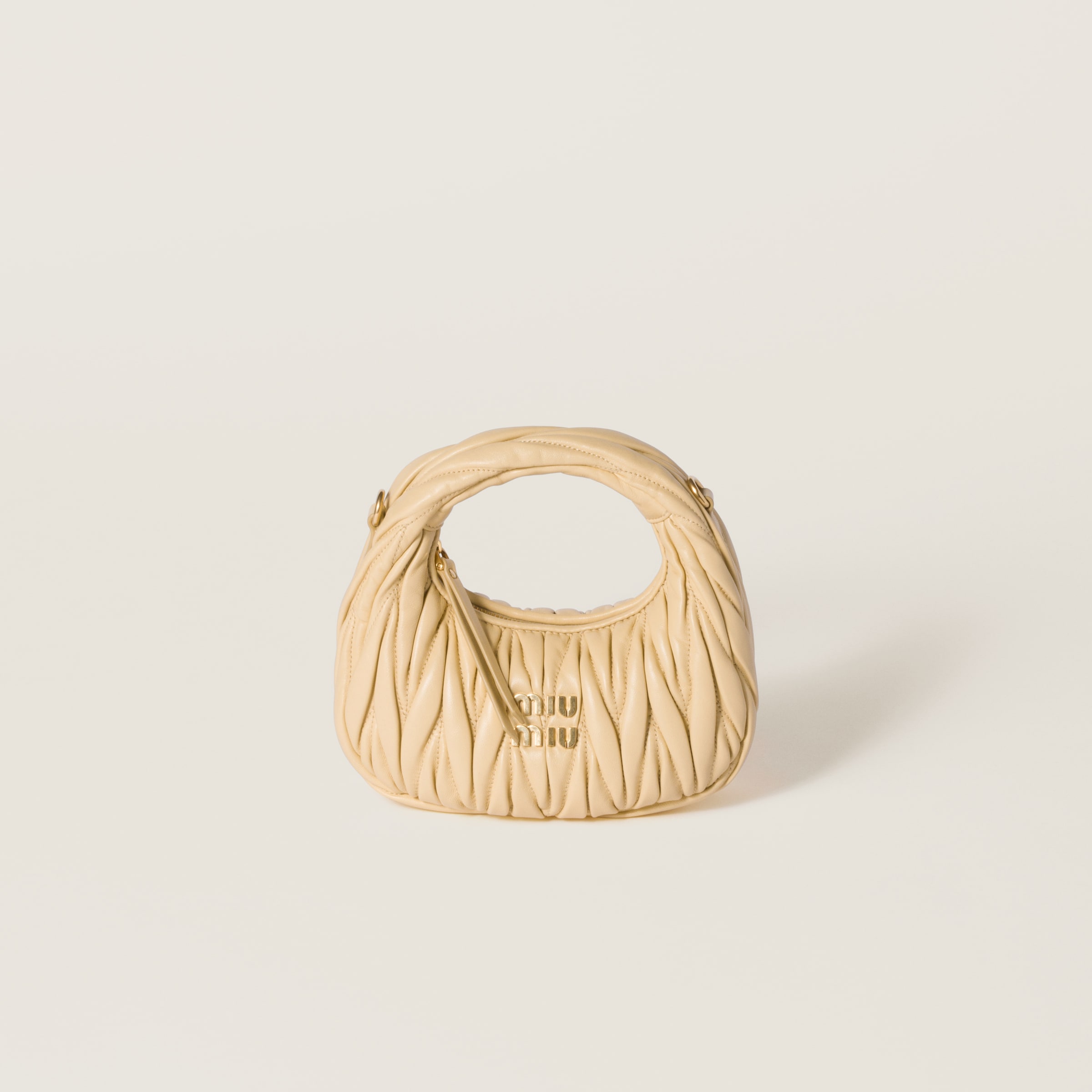Miu Miu Wander Matelassé Nappa Leather Hobo Mini-bag In Soy Green