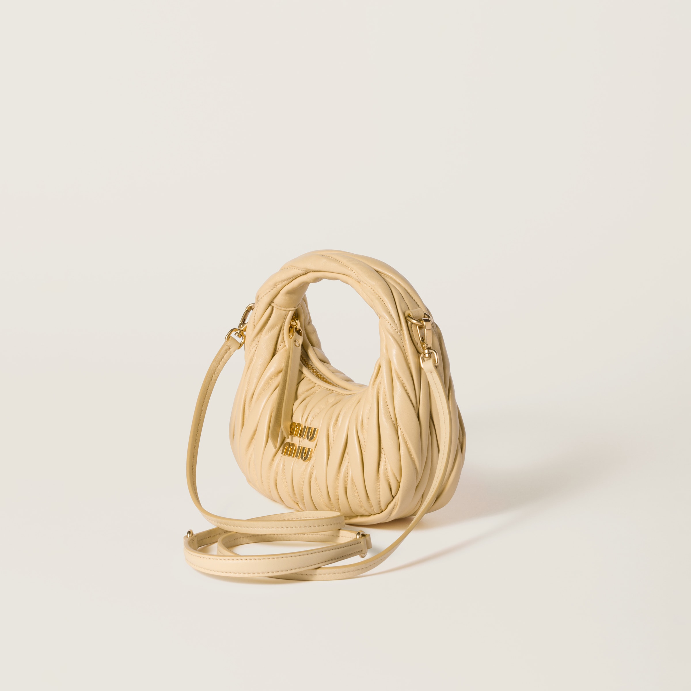 Miu Miu Wander Matelassé Nappa Leather Hobo Mini-bag In Soy Green