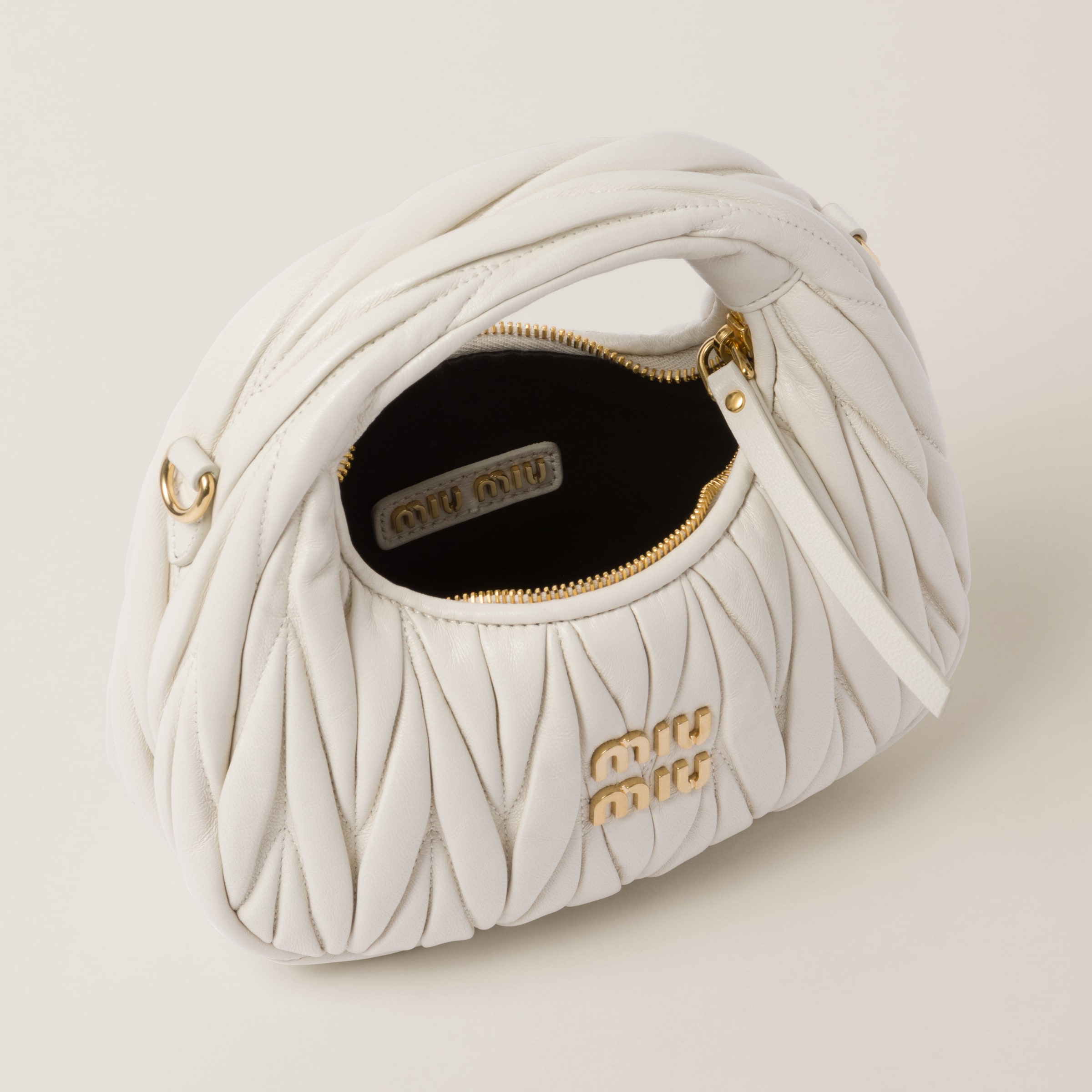 White Wander Matelasse Nappa Leather Hobo Mini bag Miu Miu