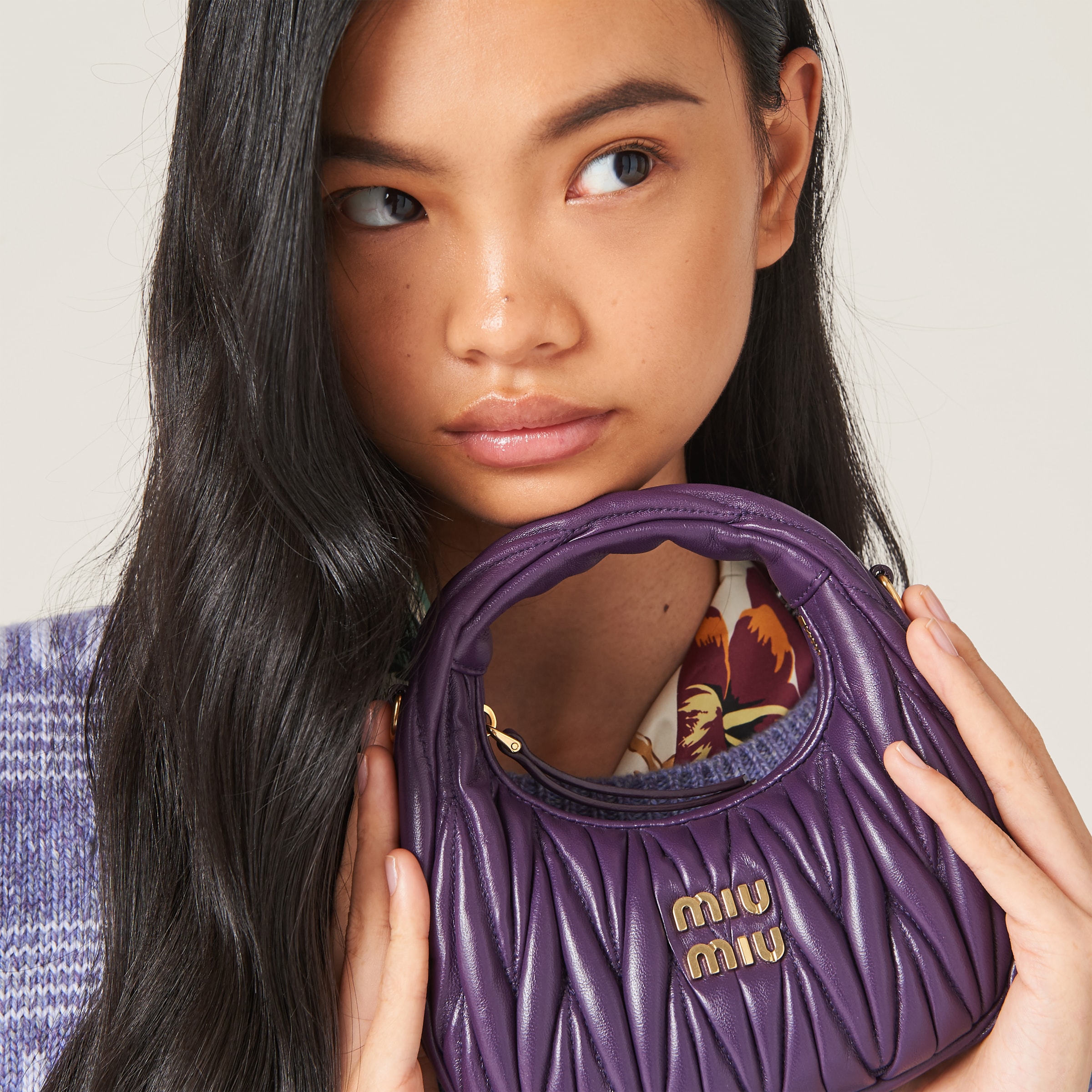 Violet Wander Matelasse Nappa Leather Hobo Mini bag Miu Miu