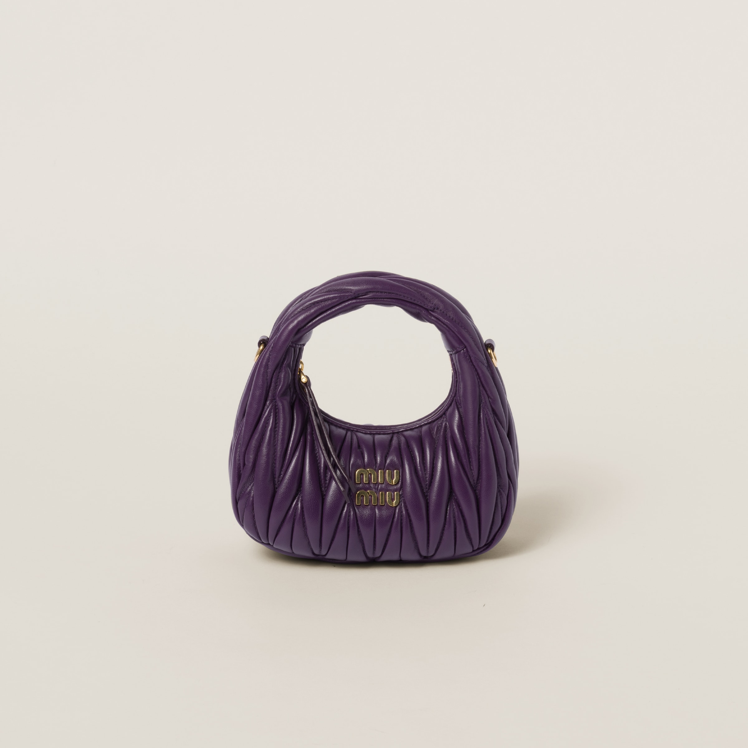 Miumiu Wander Matelassé Nappa Leather Hobo Mini-bag In Violet