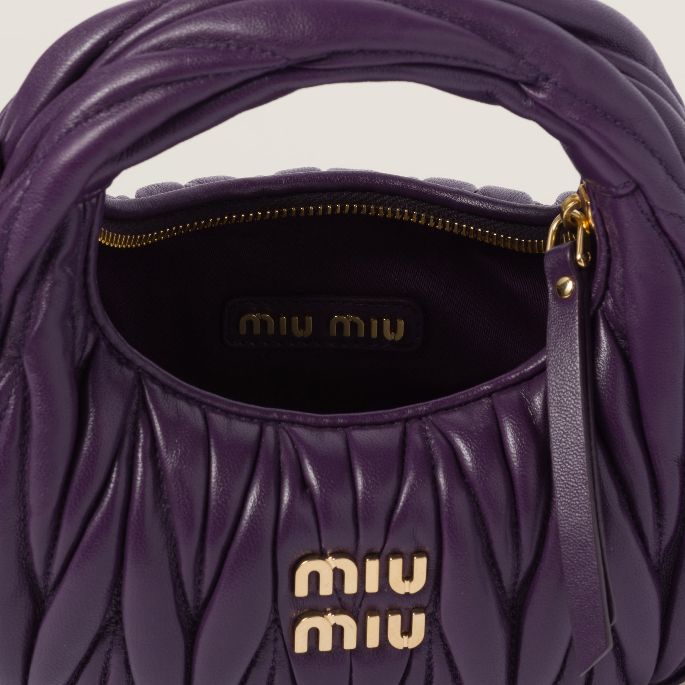 Violet Wander Matelassé Nappa Leather Hobo Mini-bag | Miu Miu