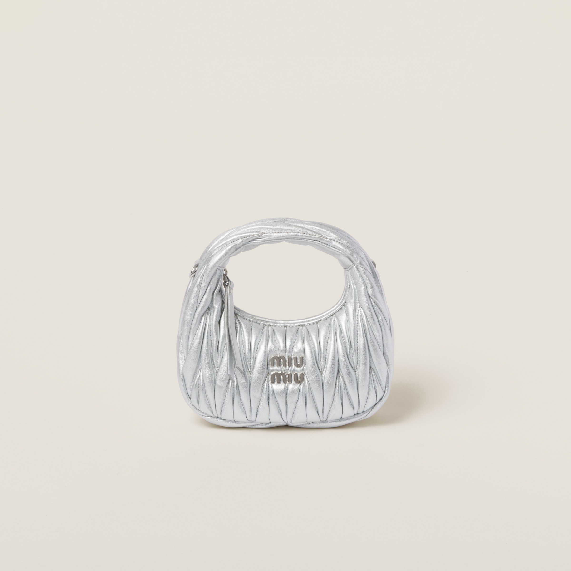 Mini Sac Hobo Wander En Nappa Matelassé Argent | Miu Miu