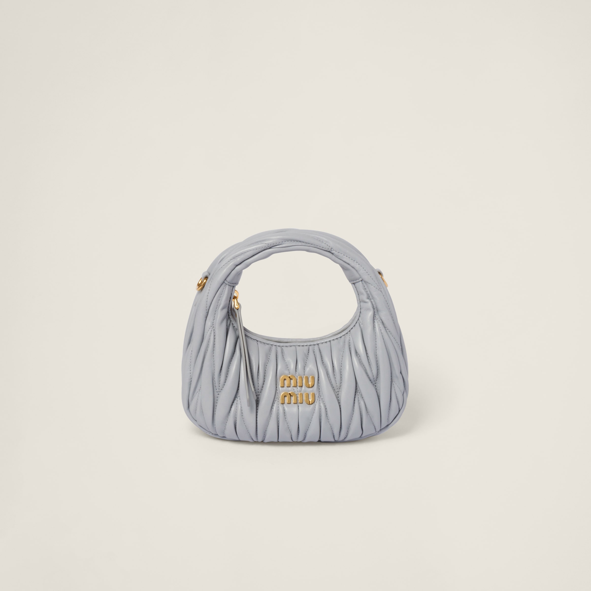 Miumiu Wander Matelassé Nappa Leather Hobo Mini-bag In Brown