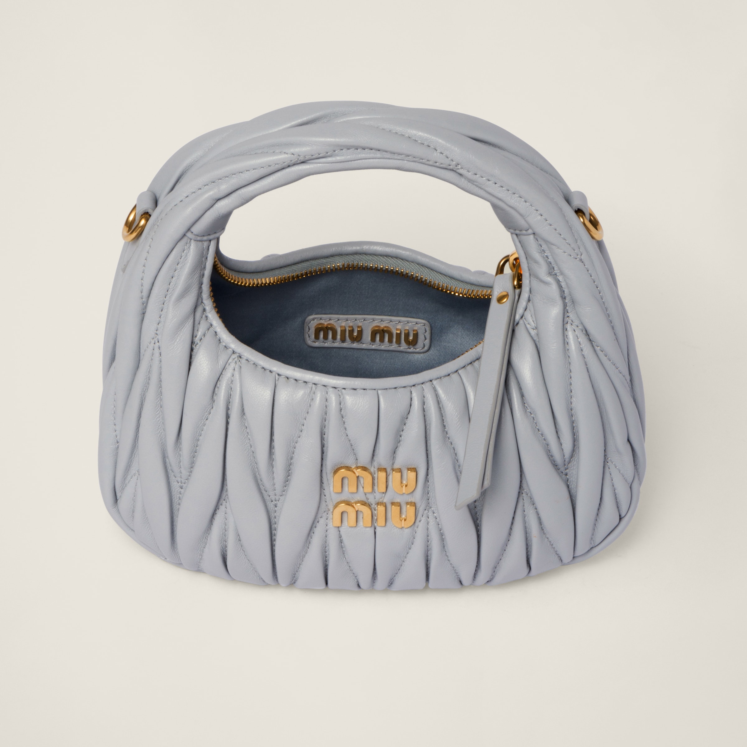 ショルダーバッグ・ポシェット MIUMIU MINI HOBO WANDER BAG IN NAPPA MATELASSE Miu Miu Wander Matelassé Nappa Leather Hobo Mini-Bag