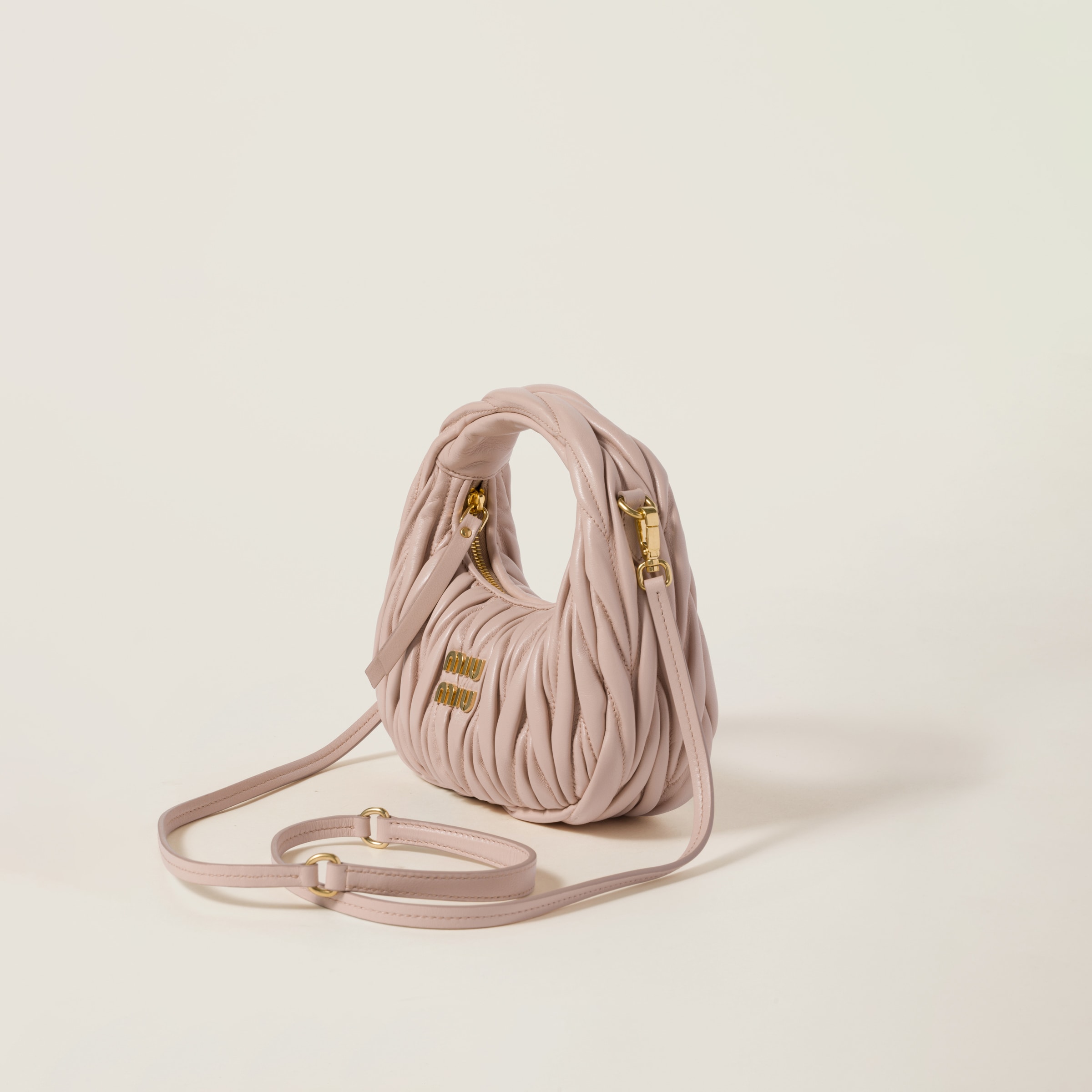 Powder Pink Wander Matelassé Nappa Leather Hobo Mini-bag