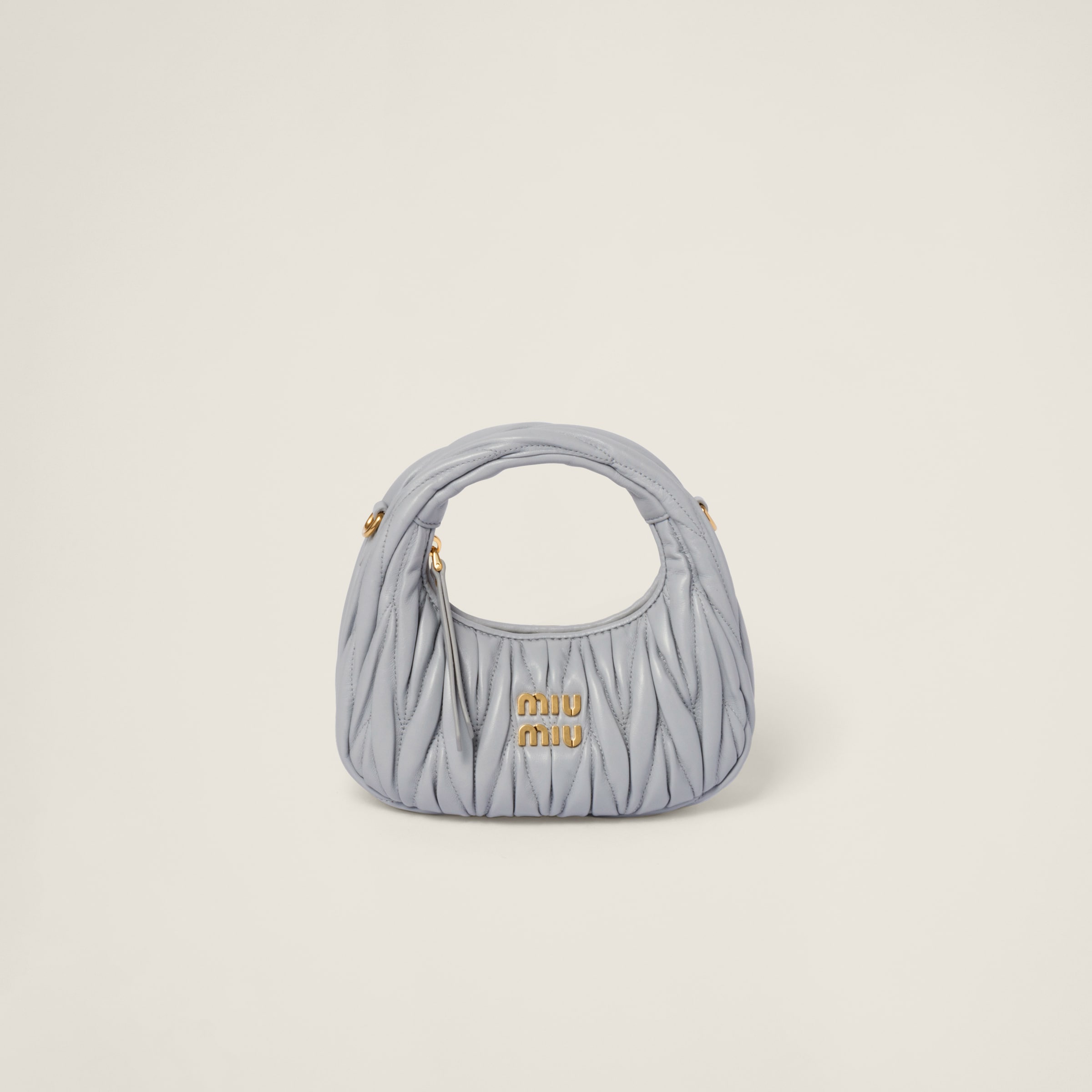 Miu Miu Wander Matelassé Nappa Leather Hobo Mini-bag In Cornflower