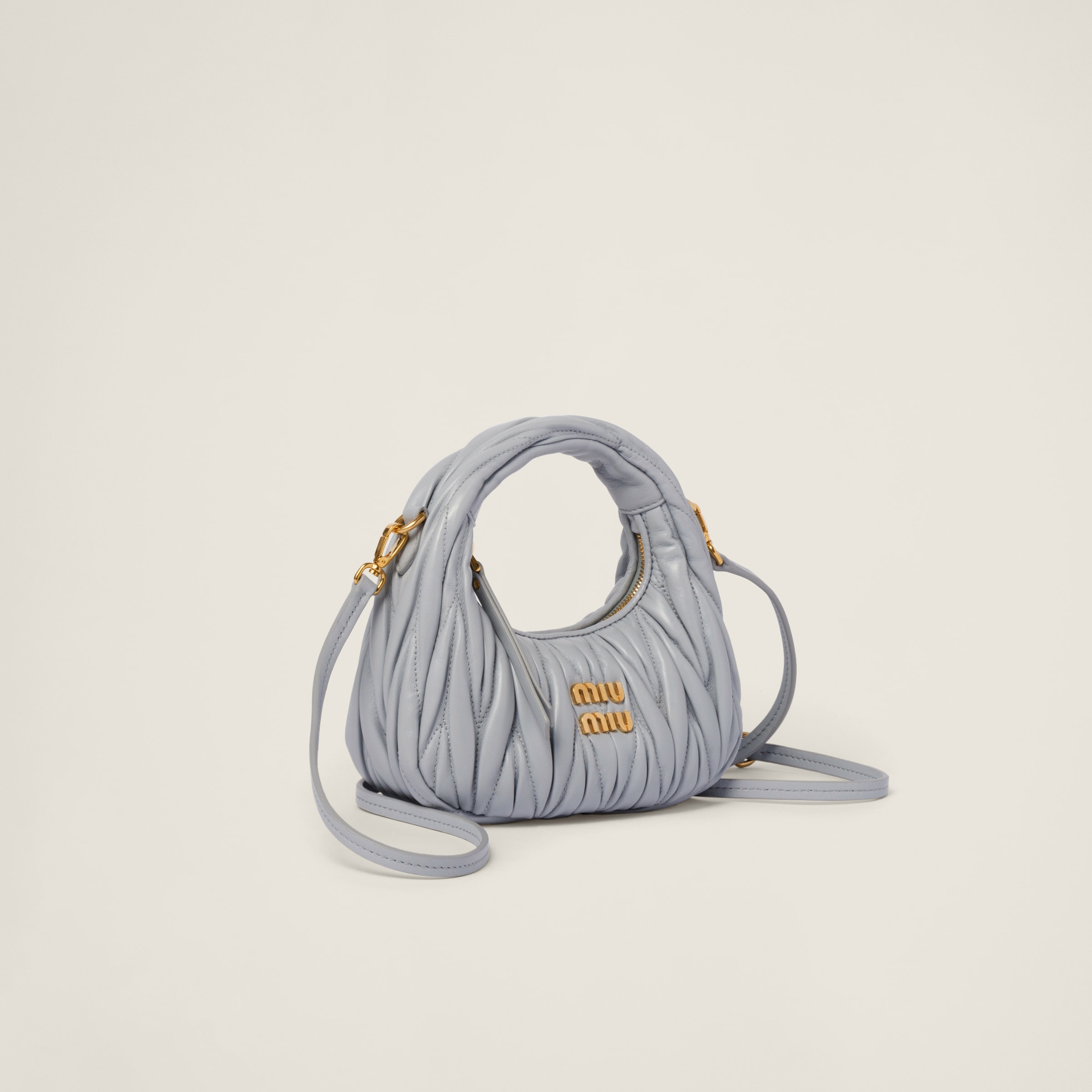 Miu Miu Wander Matelassé Nappa Leather Hobo Mini-bag In Cornflower