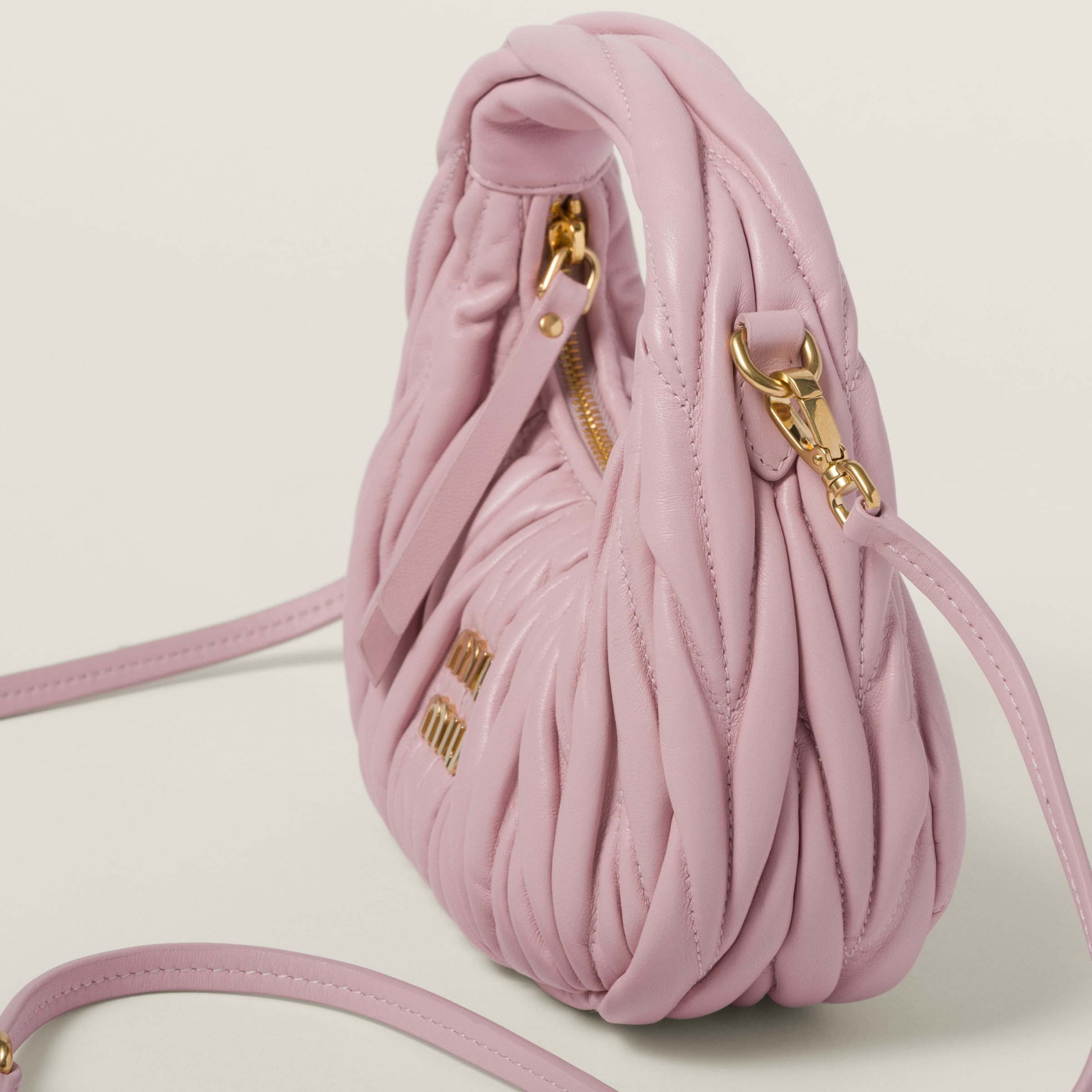 Alabaster Pink Wander Matelasse Nappa Leather Hobo Mini bag Miu Miu
