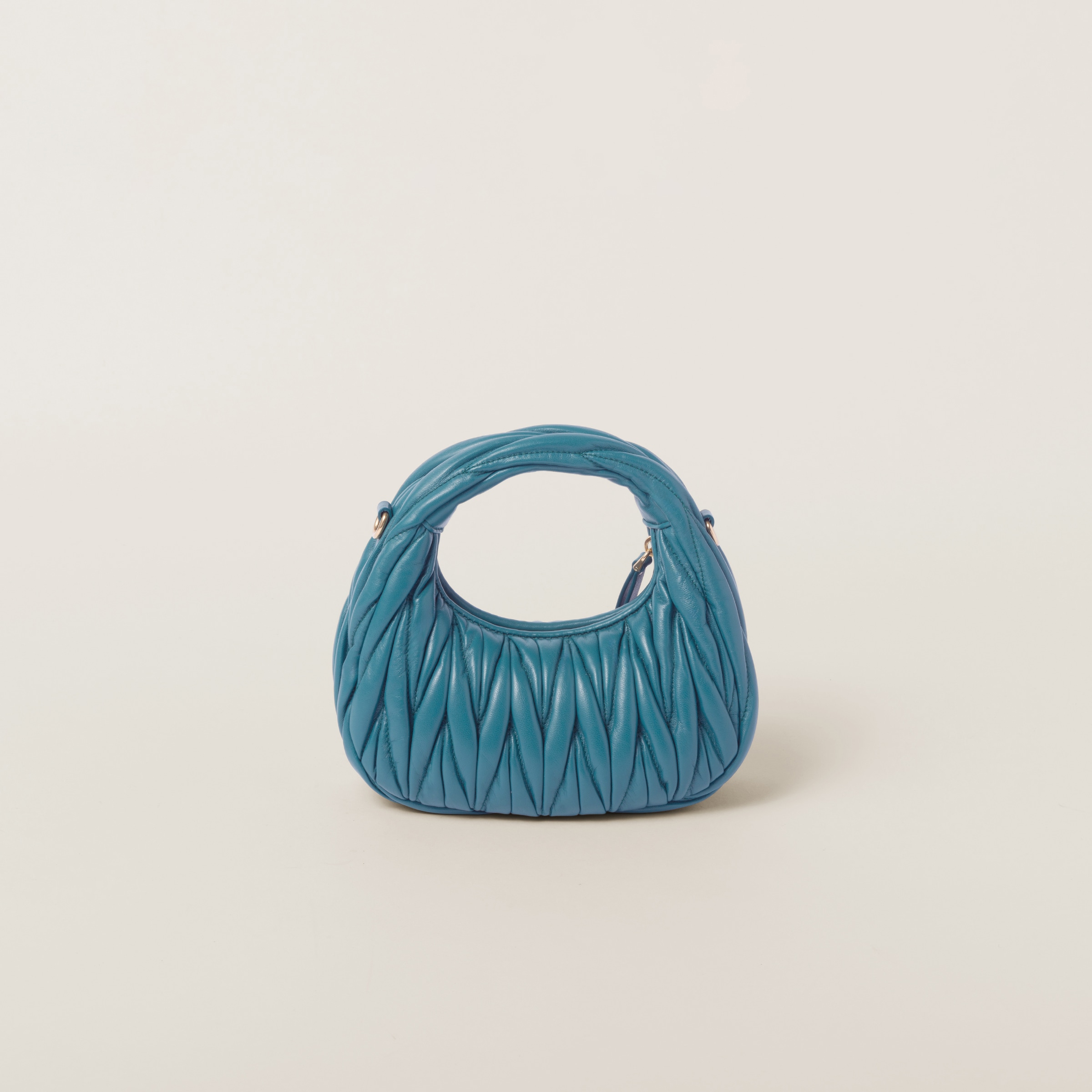 Miu Miu Mini Wander Quilted Leather Hobo Bag In Marina Blue