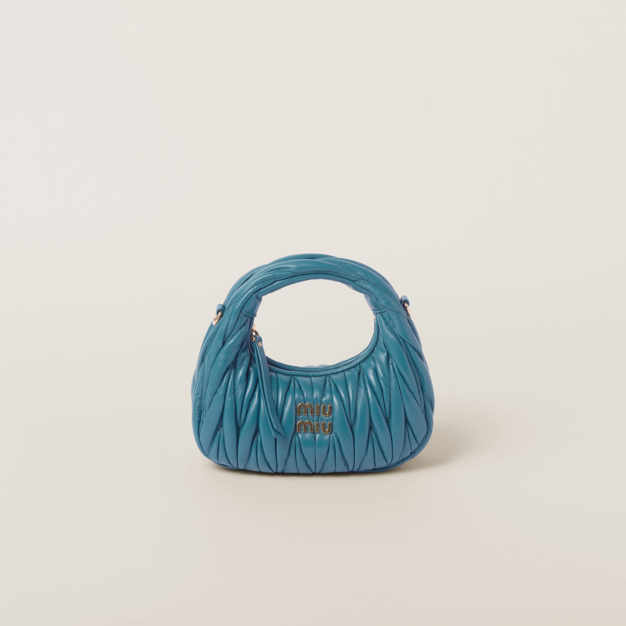 Miu Miu Mini Wander Quilted Leather Hobo Bag In Marina Blue