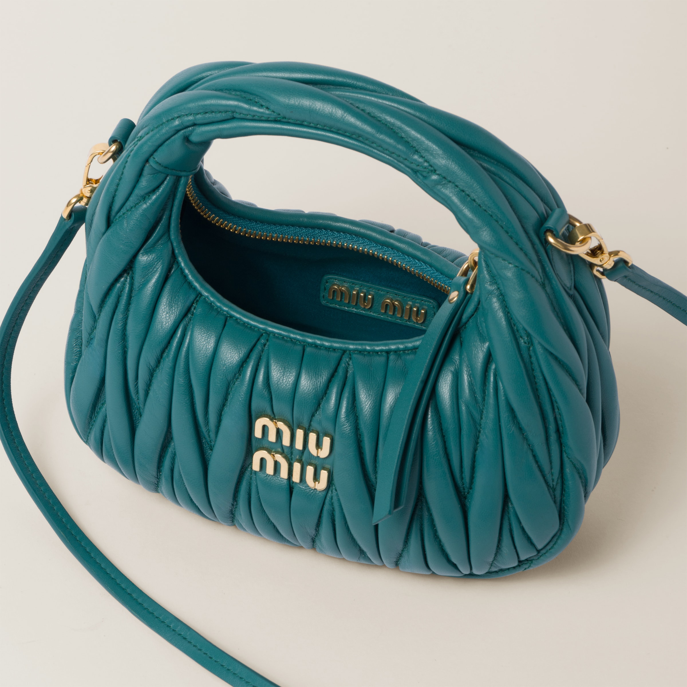 Lagoon Blue Wander Matelassé Nappa Leather Hobo Mini-bag