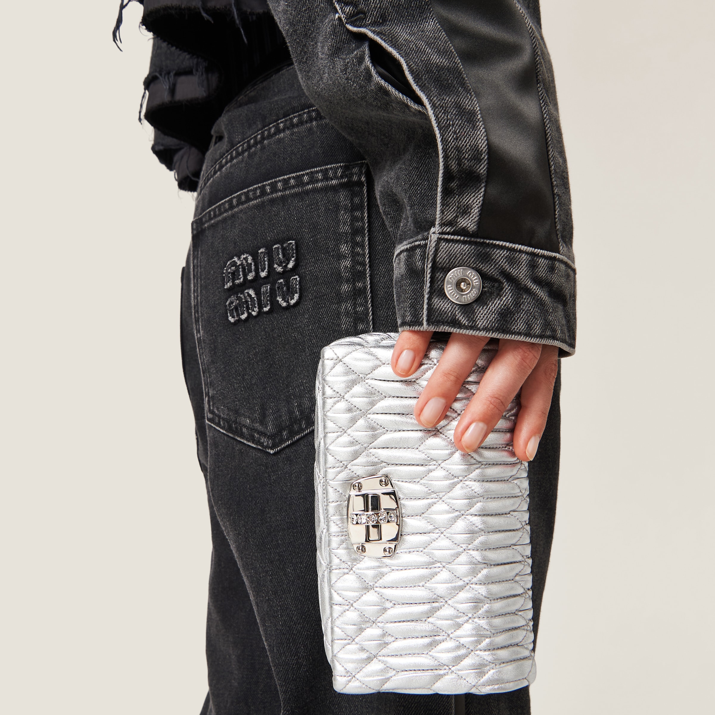 Silver Miu Crystal Nappa Leather And Crystal Mini bag Miu Miu