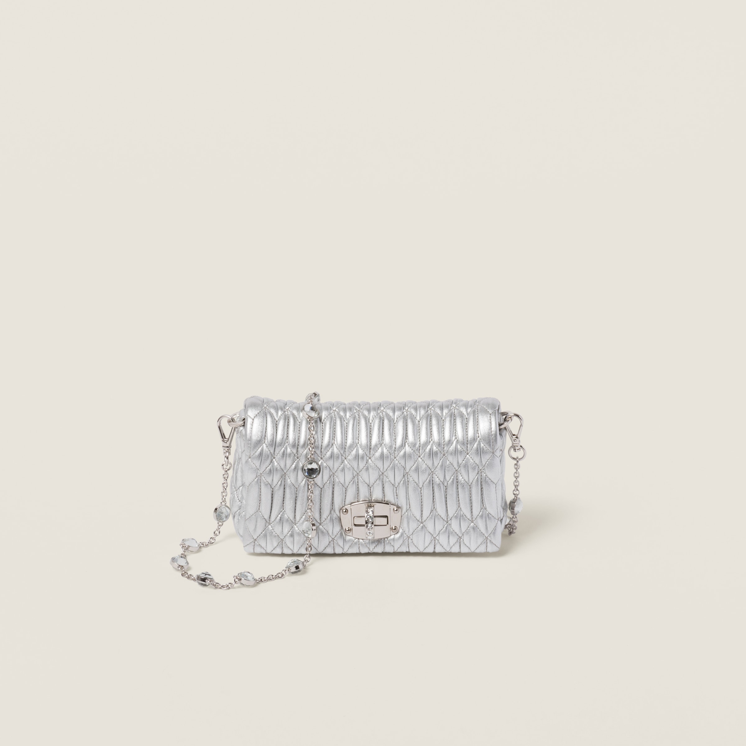 Silver Miu Crystal Nappa Leather And Crystal Mini bag Miu Miu