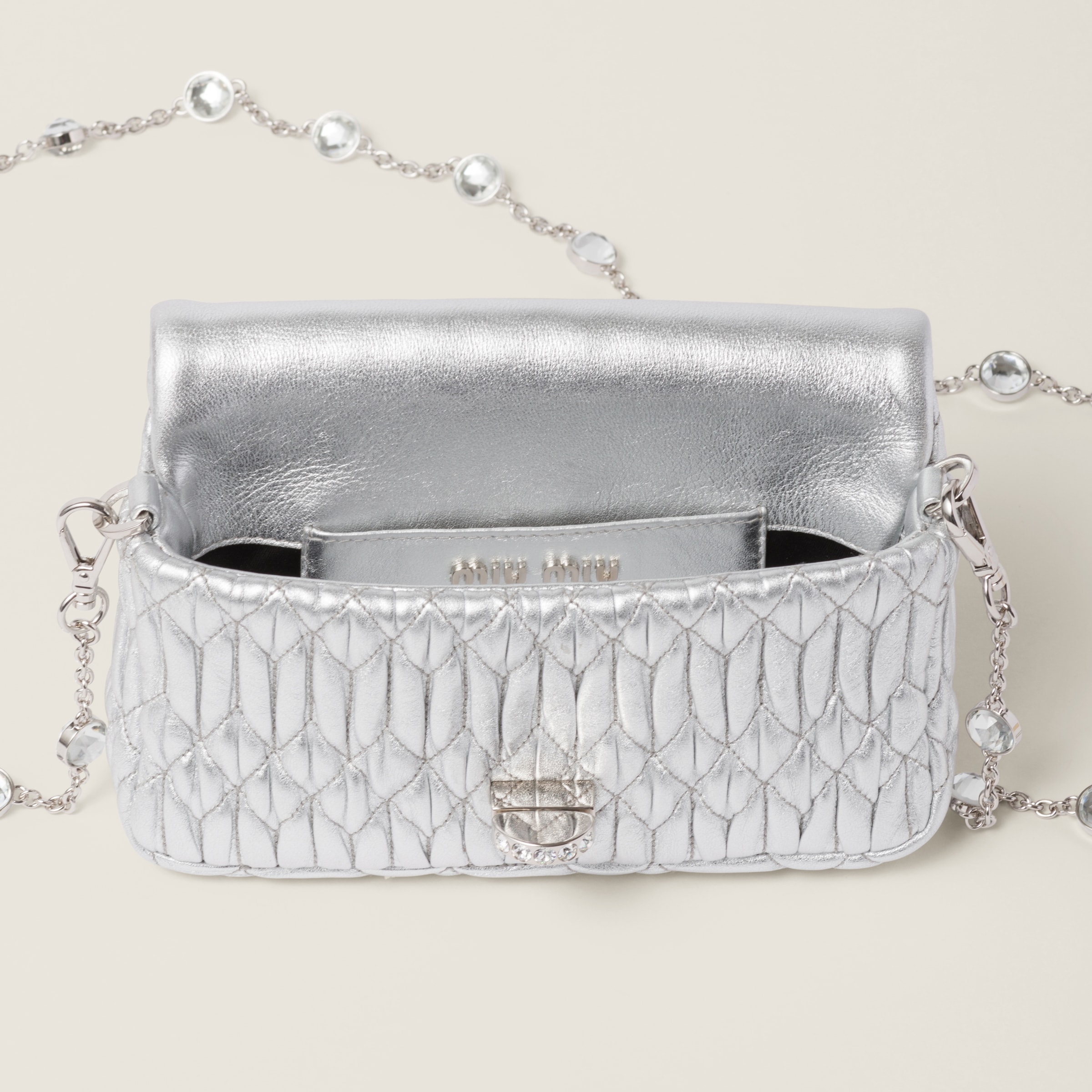 Silver Miu Crystal Nappa Leather And Crystal Mini bag Miu Miu