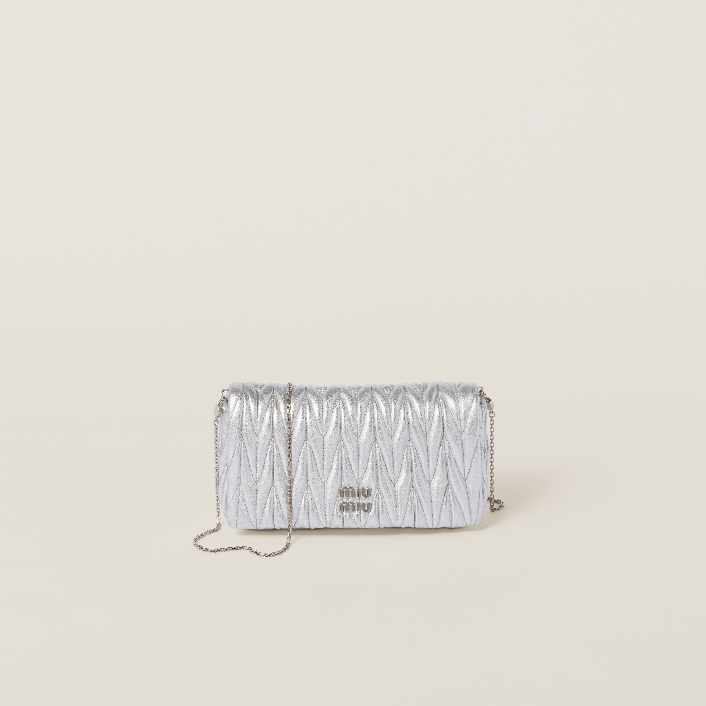 Silver Matelassé Nappa Leather Mini-bag | Miu Miu