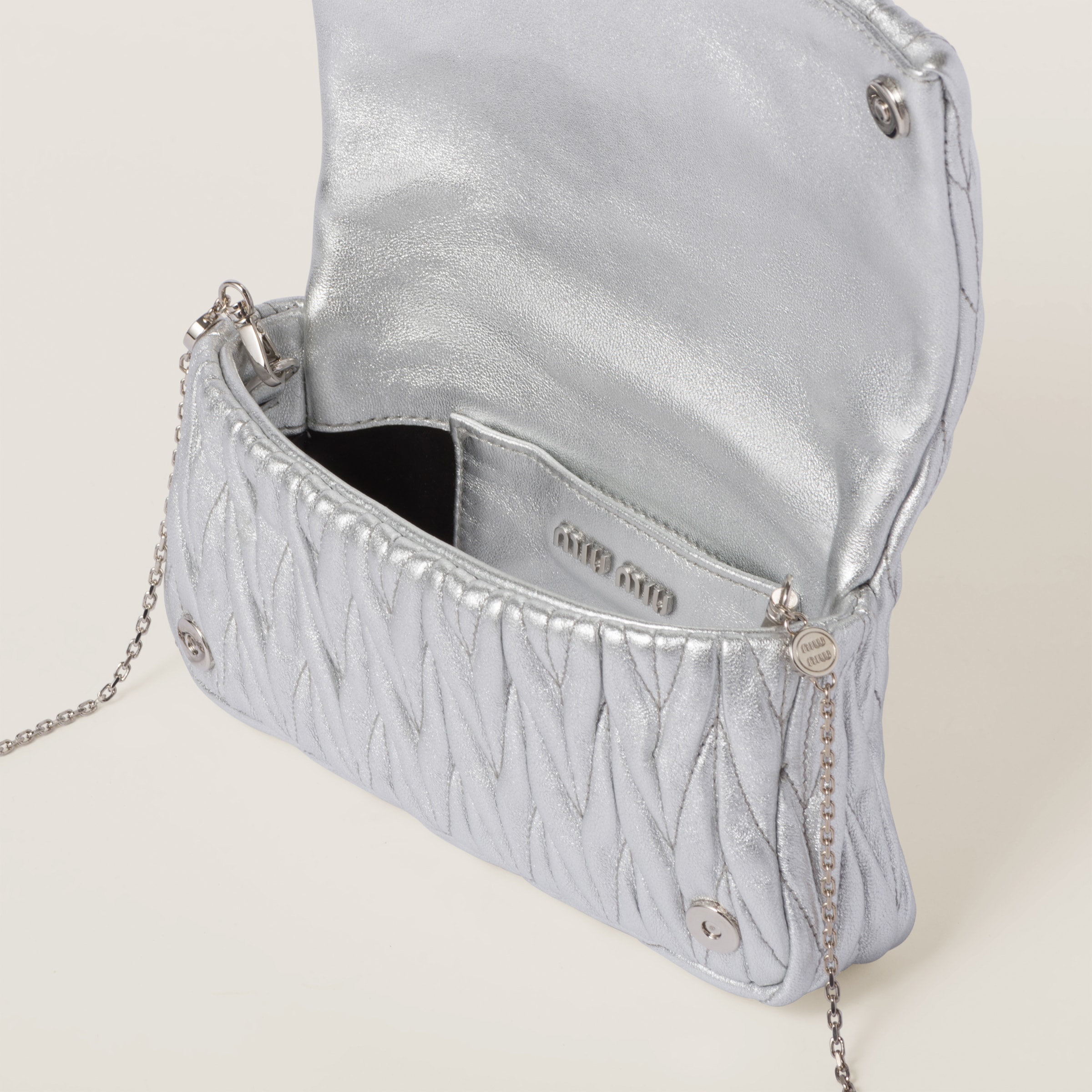 MIUMIU leather Matelasse Zip Around Rhinestone Pearl Purse black