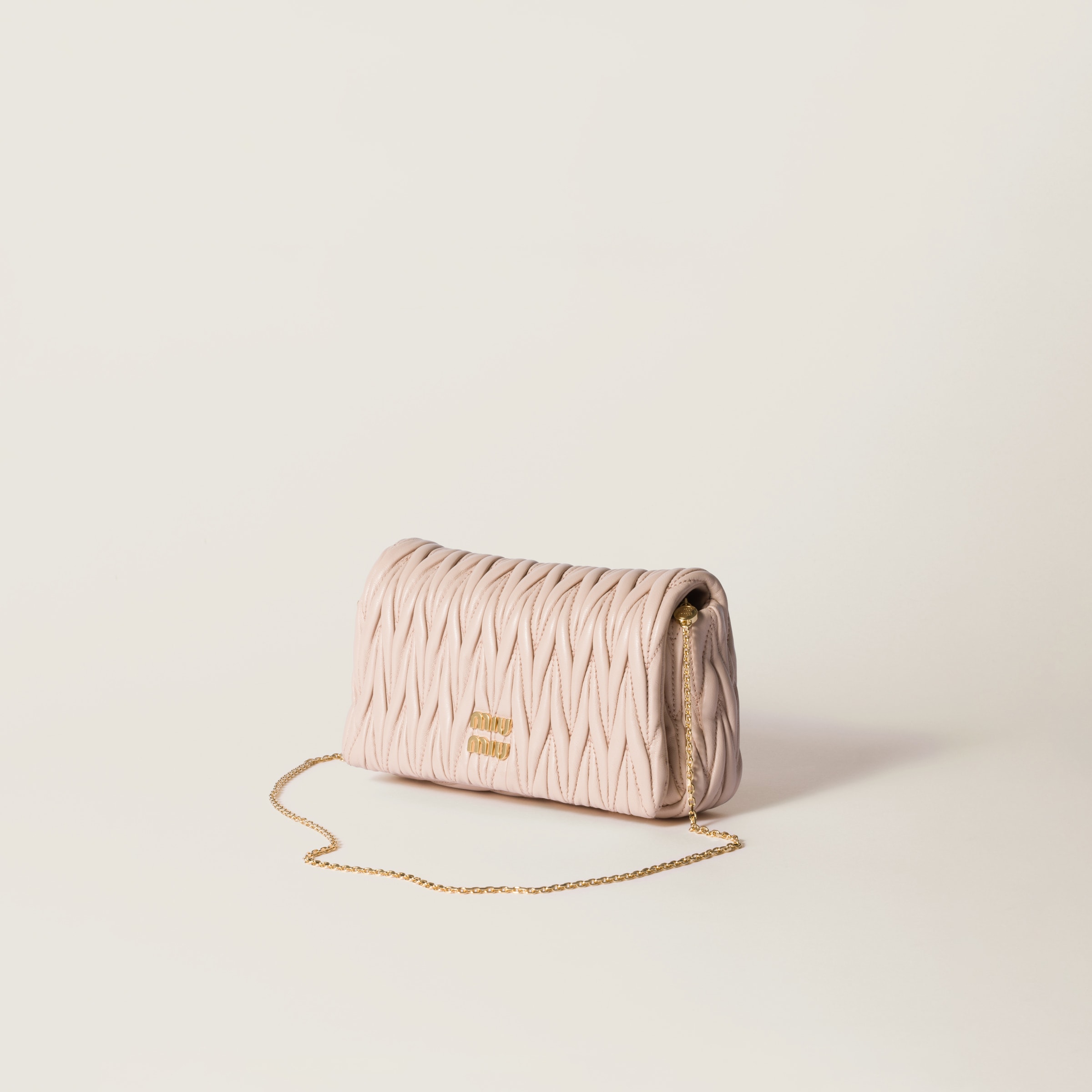 Powder Pink Matelassé Nappa Leather Mini-bag | Miu Miu