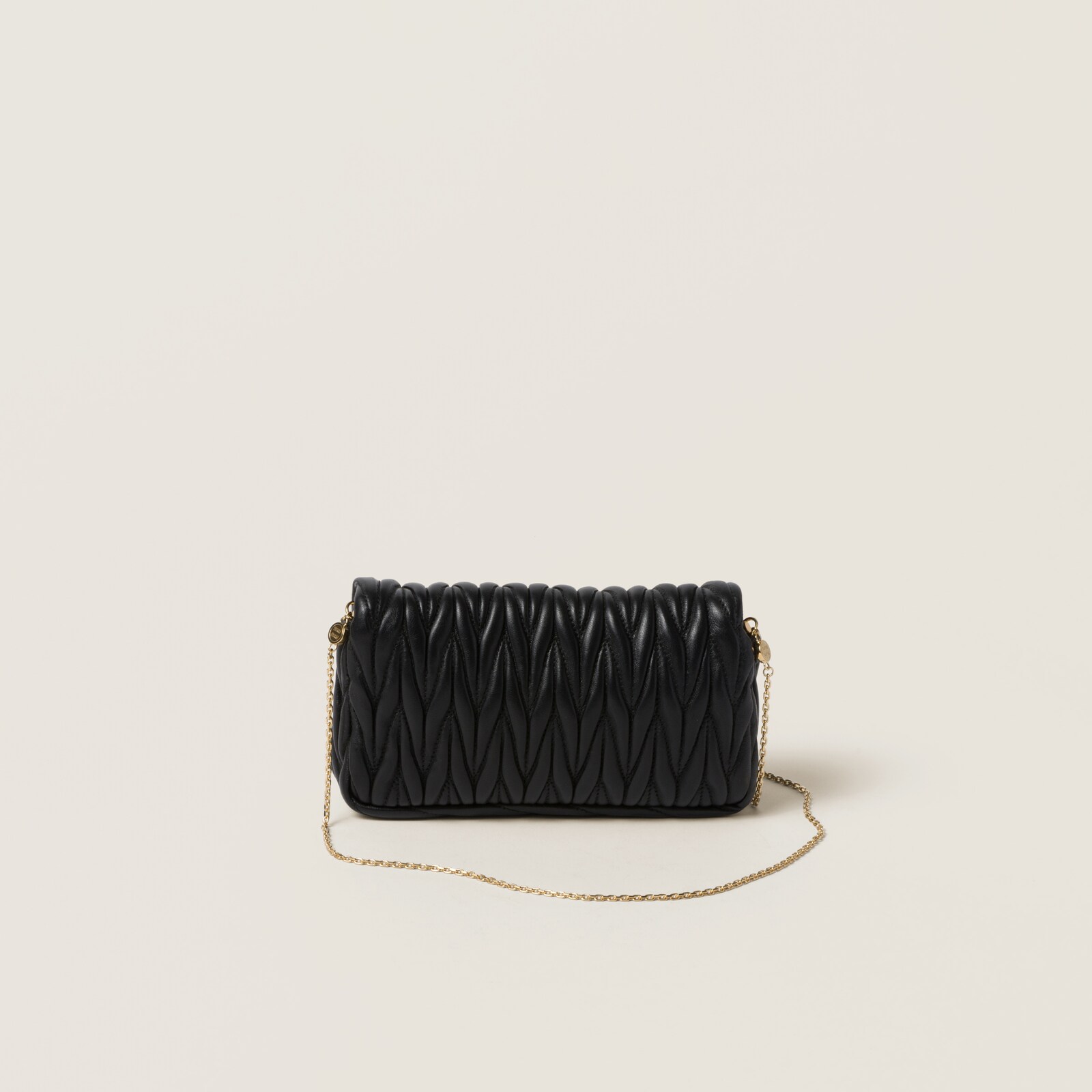 MIUMIU 26S MATELASSE POUCH BAG 16 IN BLACK CALFSKIN GOLD HARDWARE