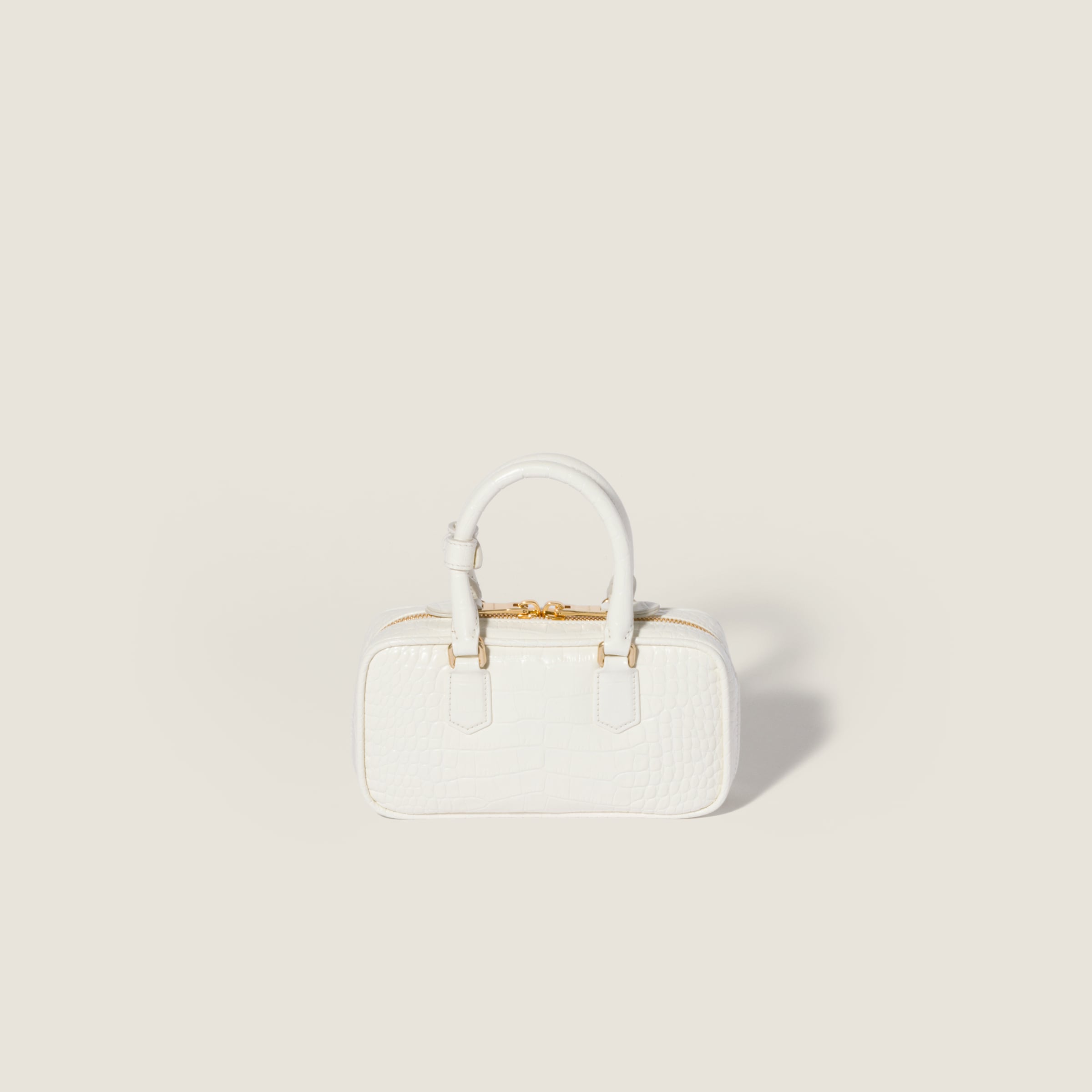 White Mini Arcadie Bag In Crocodile Embossed Leather | Miu Miu
