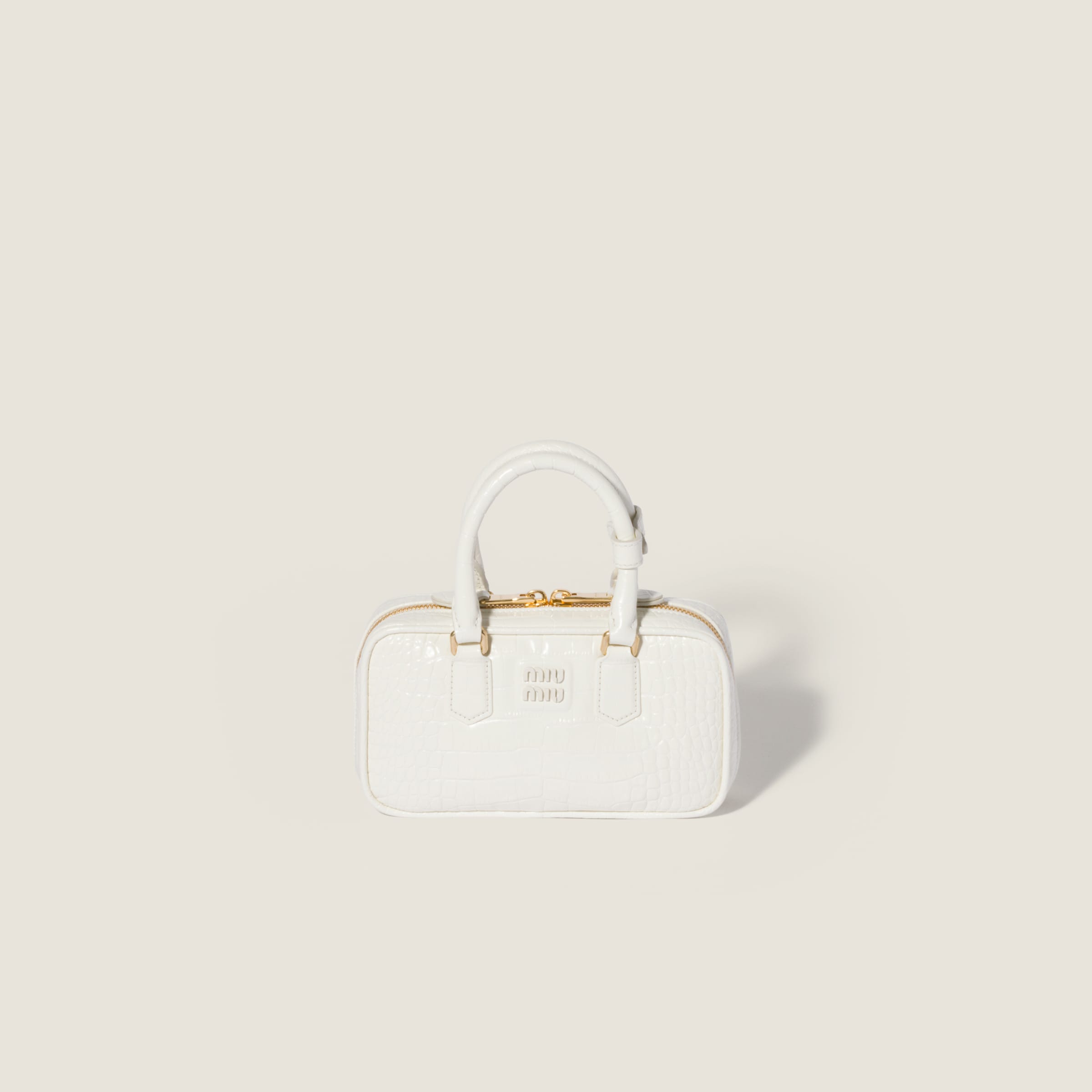 White Mini Arcadie Bag In Crocodile Embossed Leather | Miu Miu