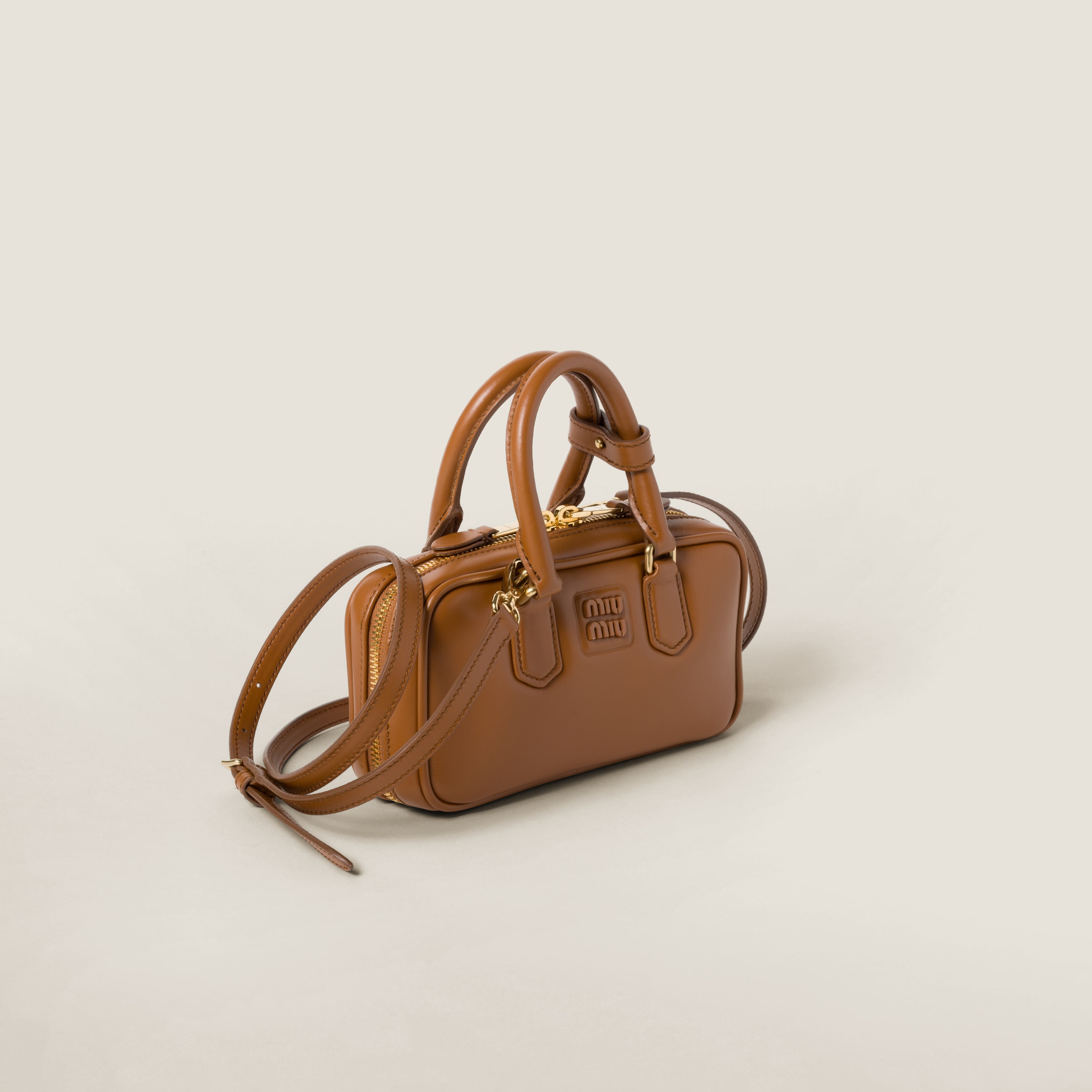 Miu Miu Arcadie Leather Mini-bag In Cognac