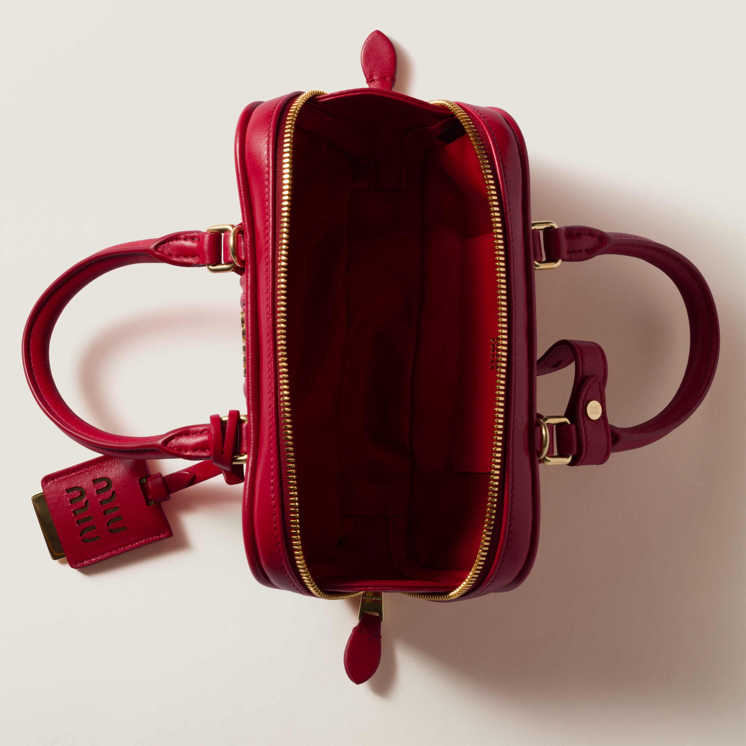 Miu Miu Arcadie Matelassé Nappa Leather Mini-bag In Red