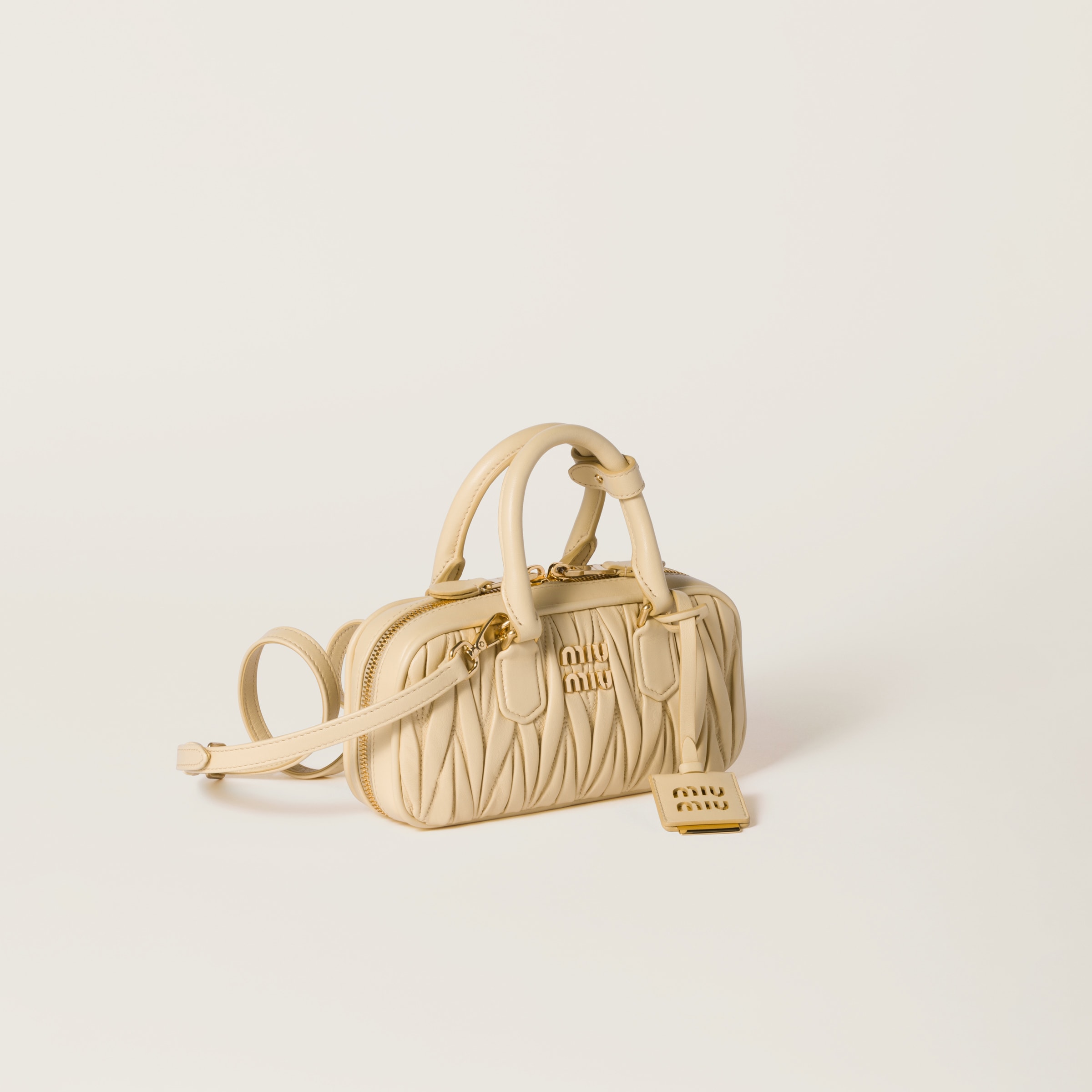 Miu Miu Cream Nappa Leather Arcadie Handbag In Soy Green