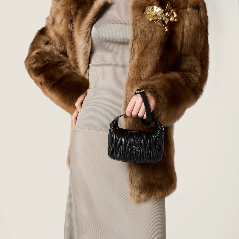 Matelassé nappa leather pouch