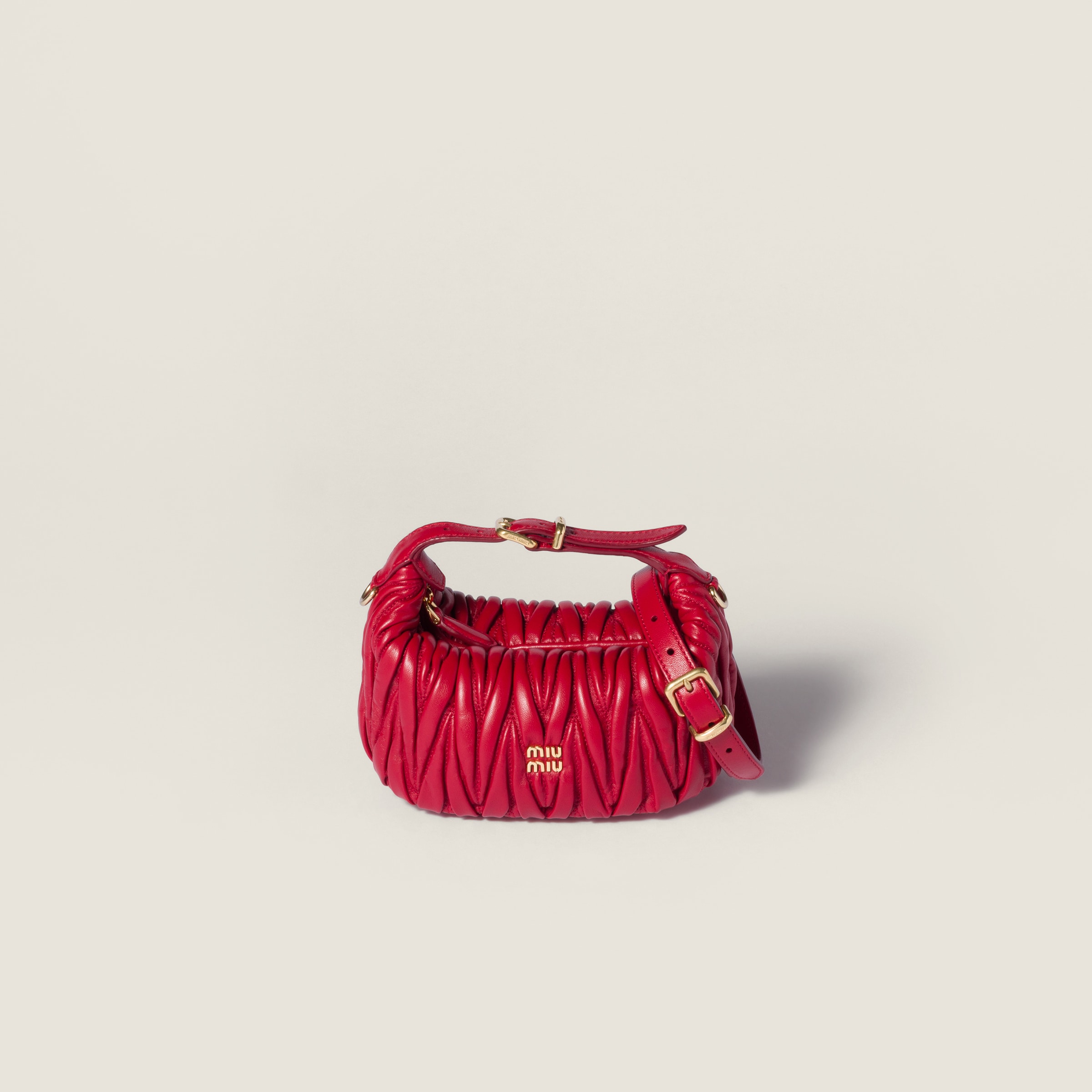 Miu Miu Matelassé Nappa Leather Pouch In Red