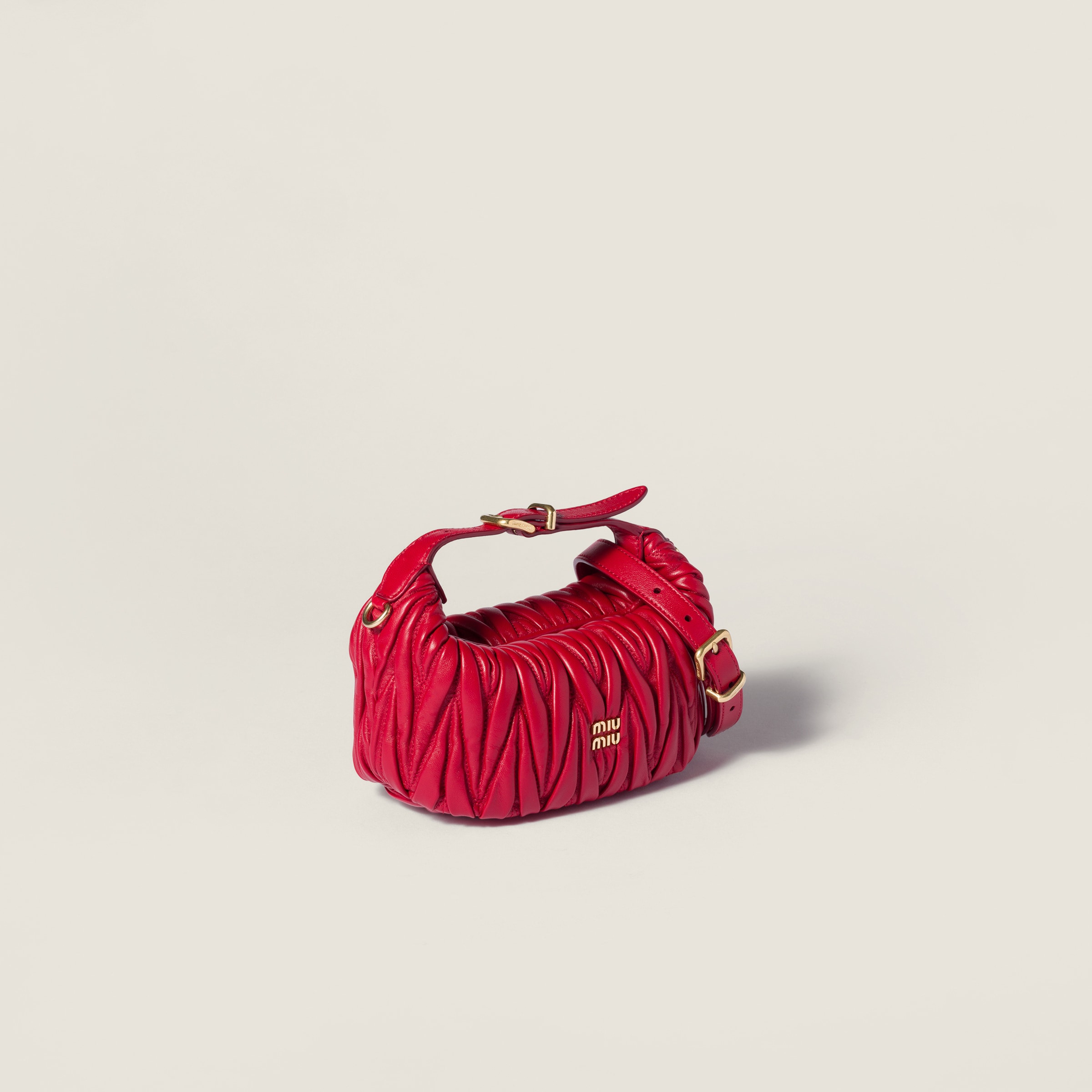Miu Miu Matelassé Nappa Leather Pouch In Red