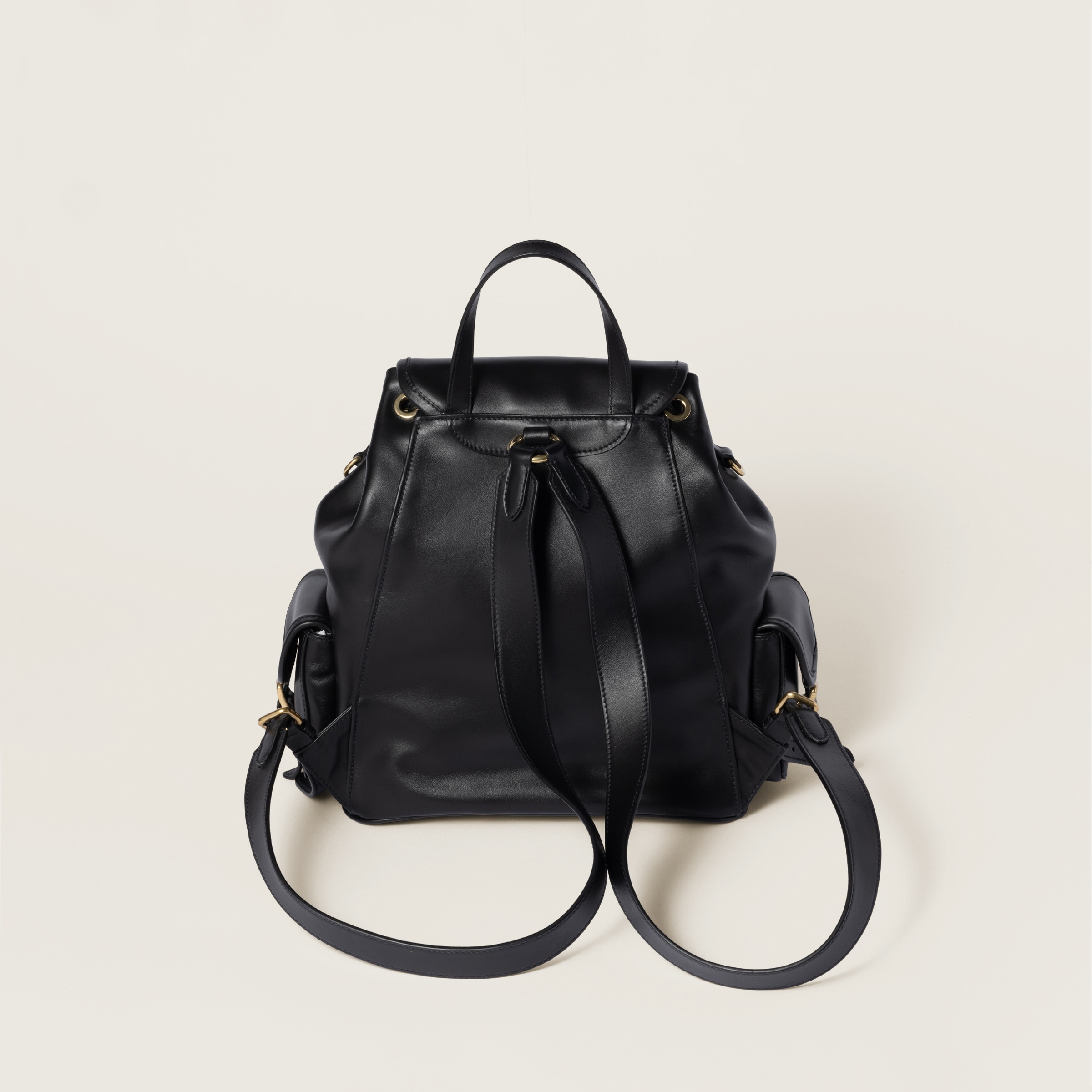 MiuMiu◎レザー バックパック 5BZ0422CRW 限定商品】MIU MIU キャンバスとレザーのバックパック (MiuMiu