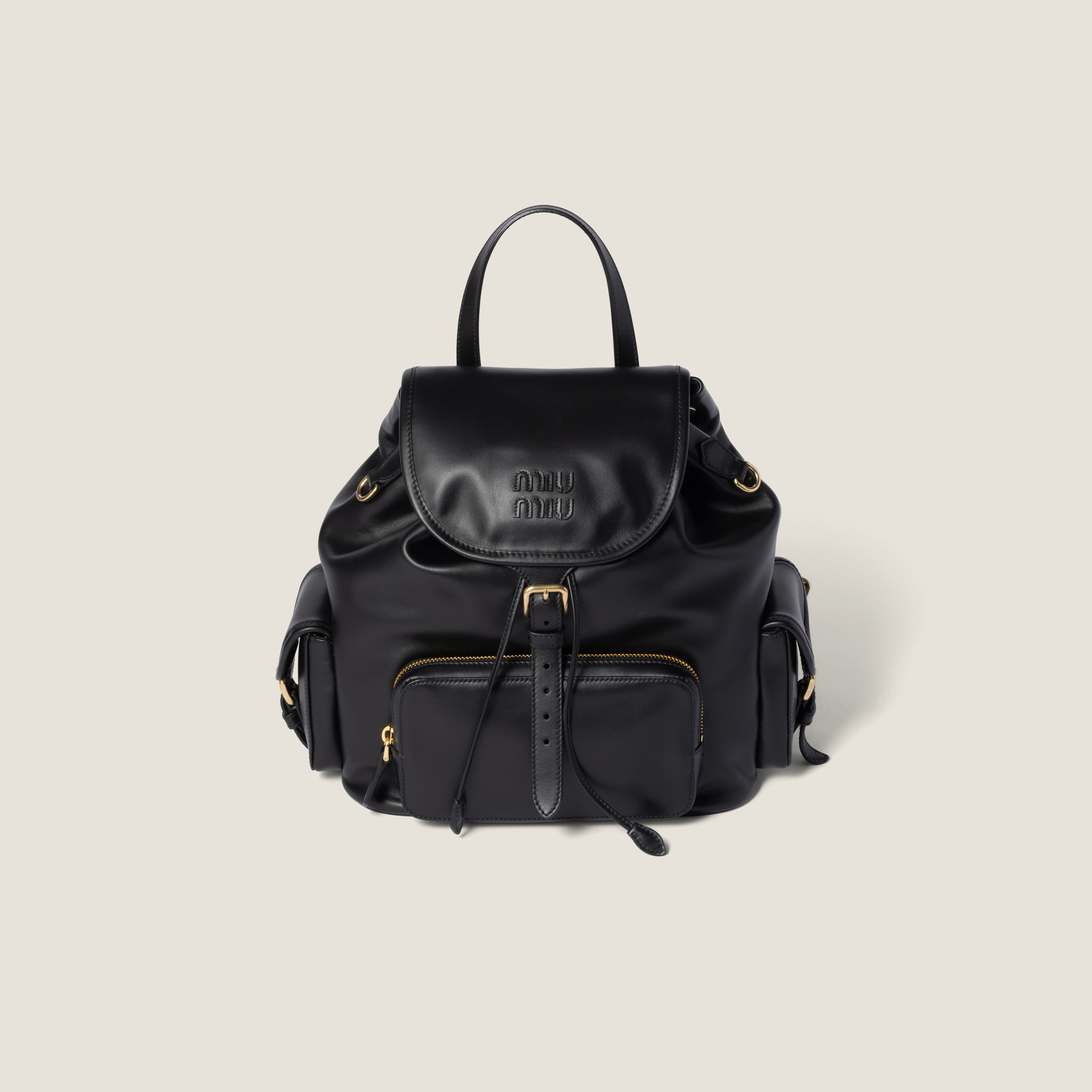 ブラック レザー バックパック | Miu Miu