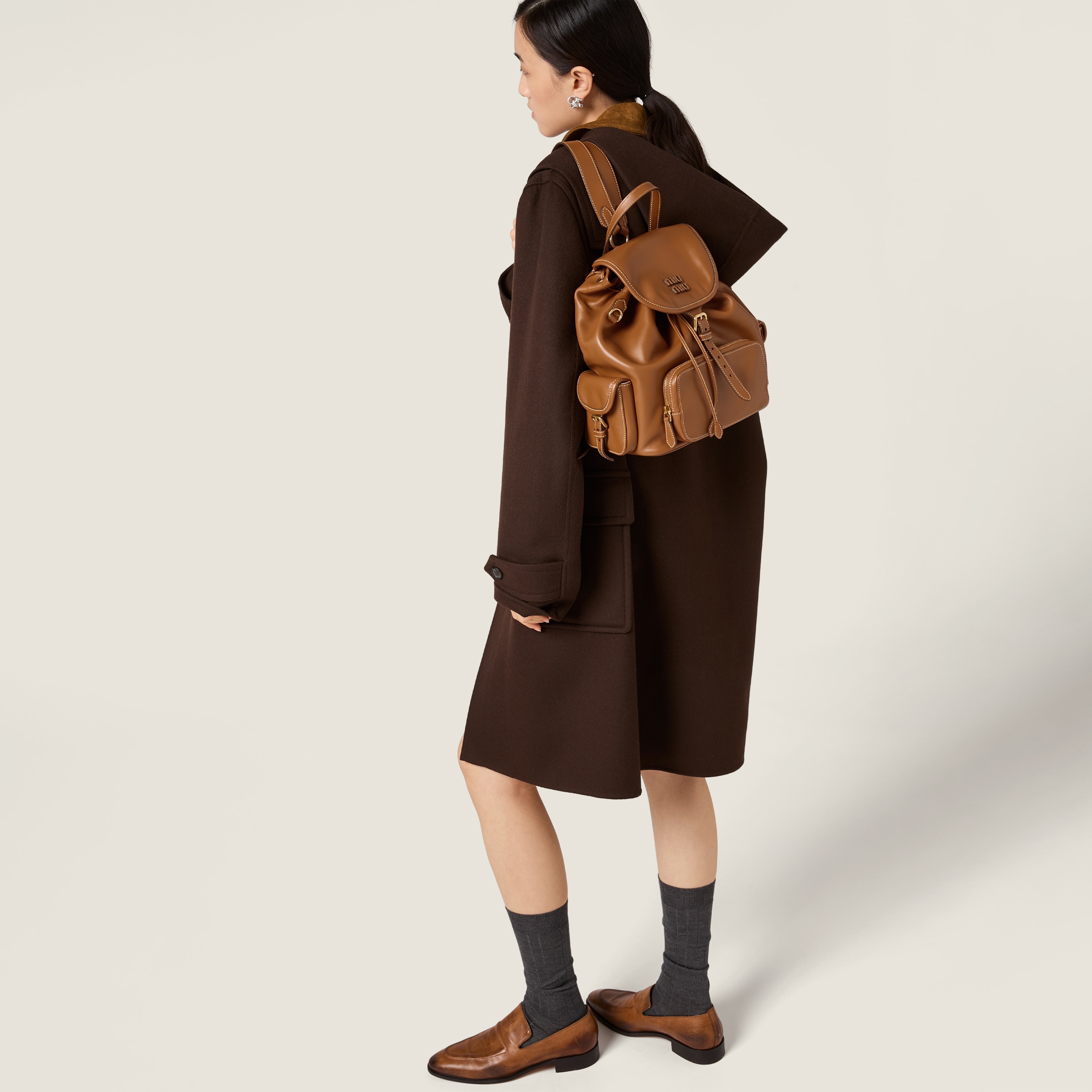 Cognac Leather Backpack | Miu Miu - Brazil