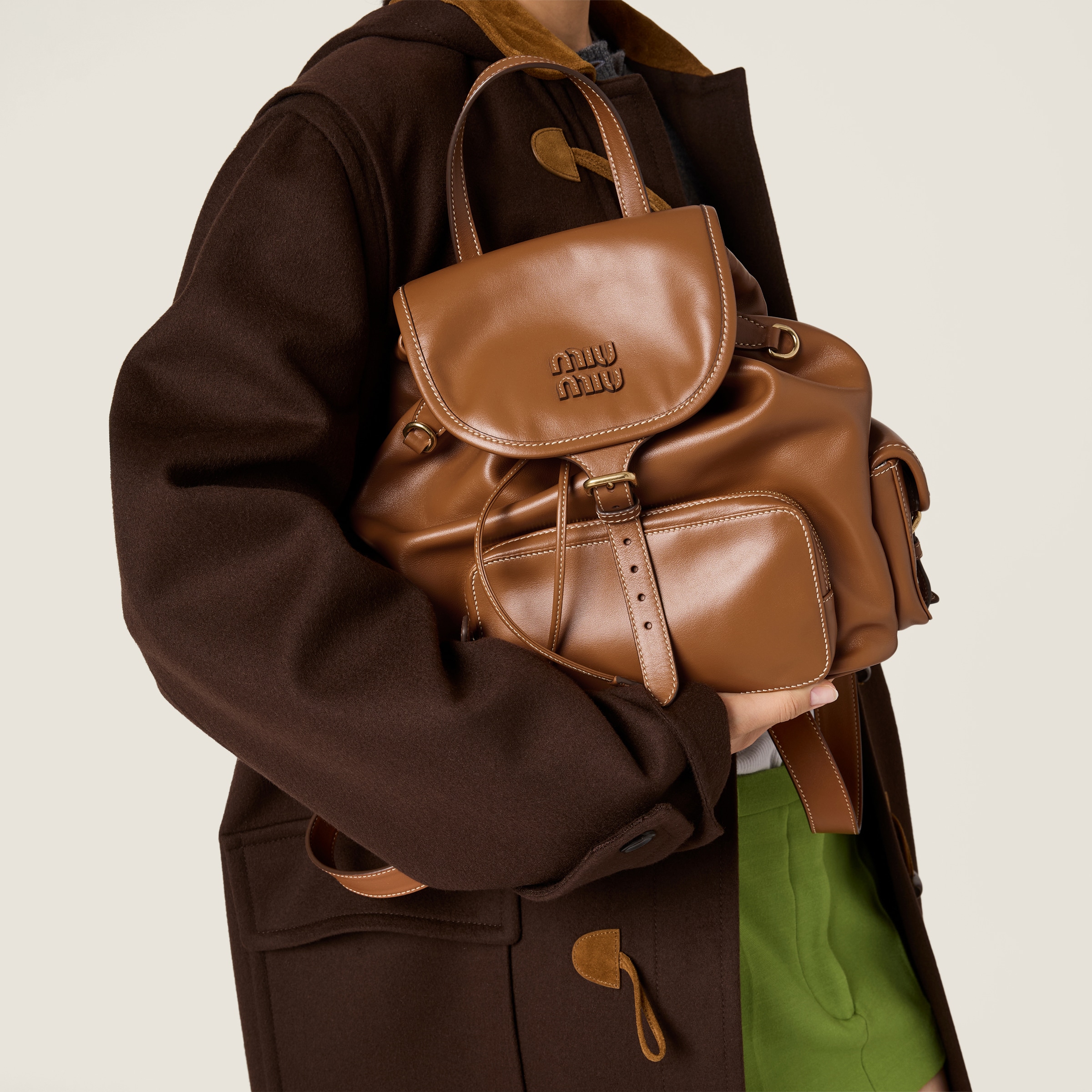 Cognac Leather Backpack | Miu Miu