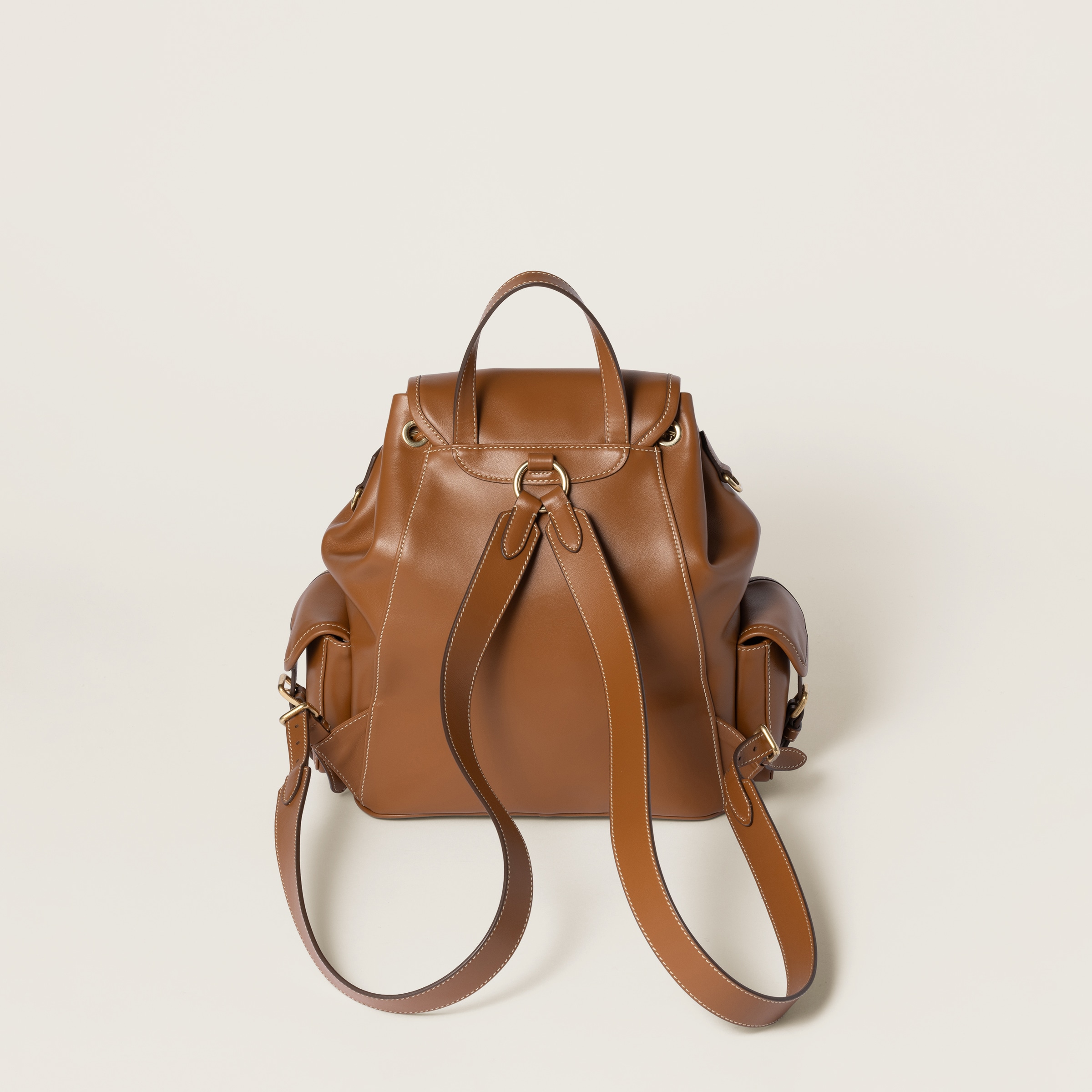 Miu Miu Leather Backpack In Cognac