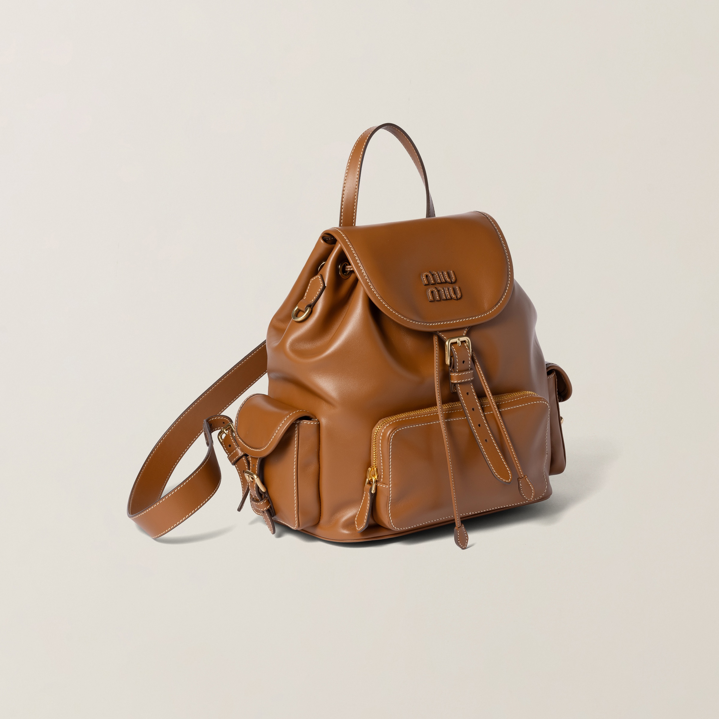 納得できる割引 Leather Cognac Backpack Miu Miu | バッグ