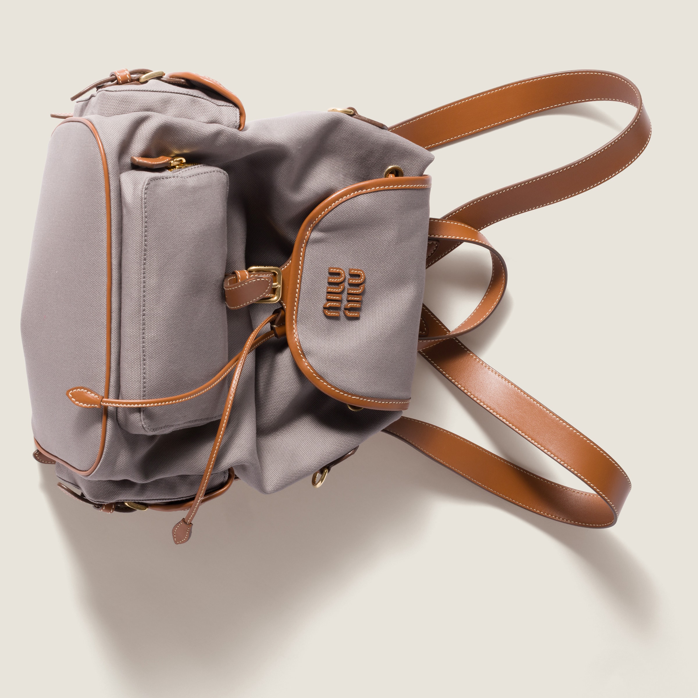 Aluminum/brandy Canvas And Leather Backpack | Miu Miu