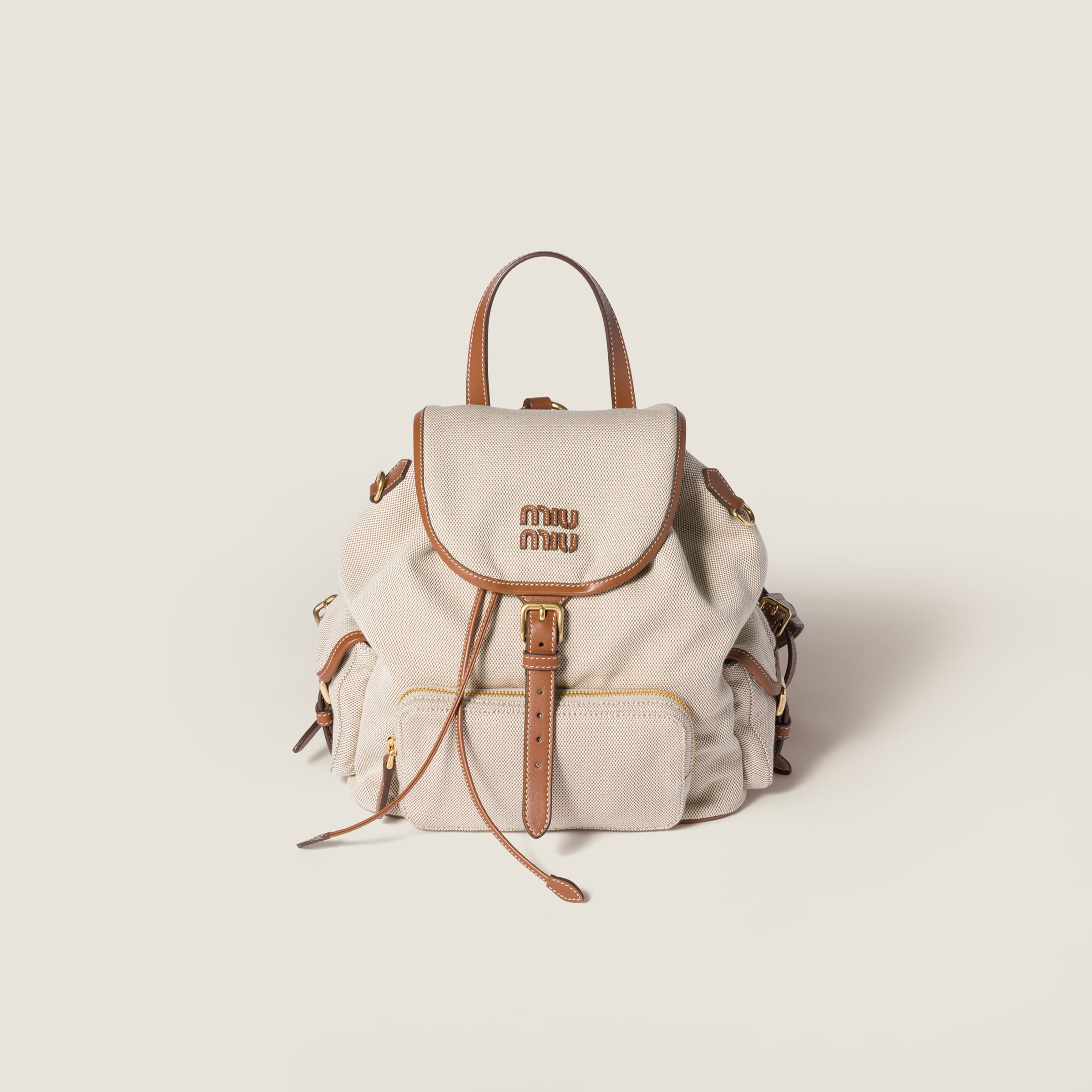 Miu Miu Canvas And Leather Backpack In Brown
