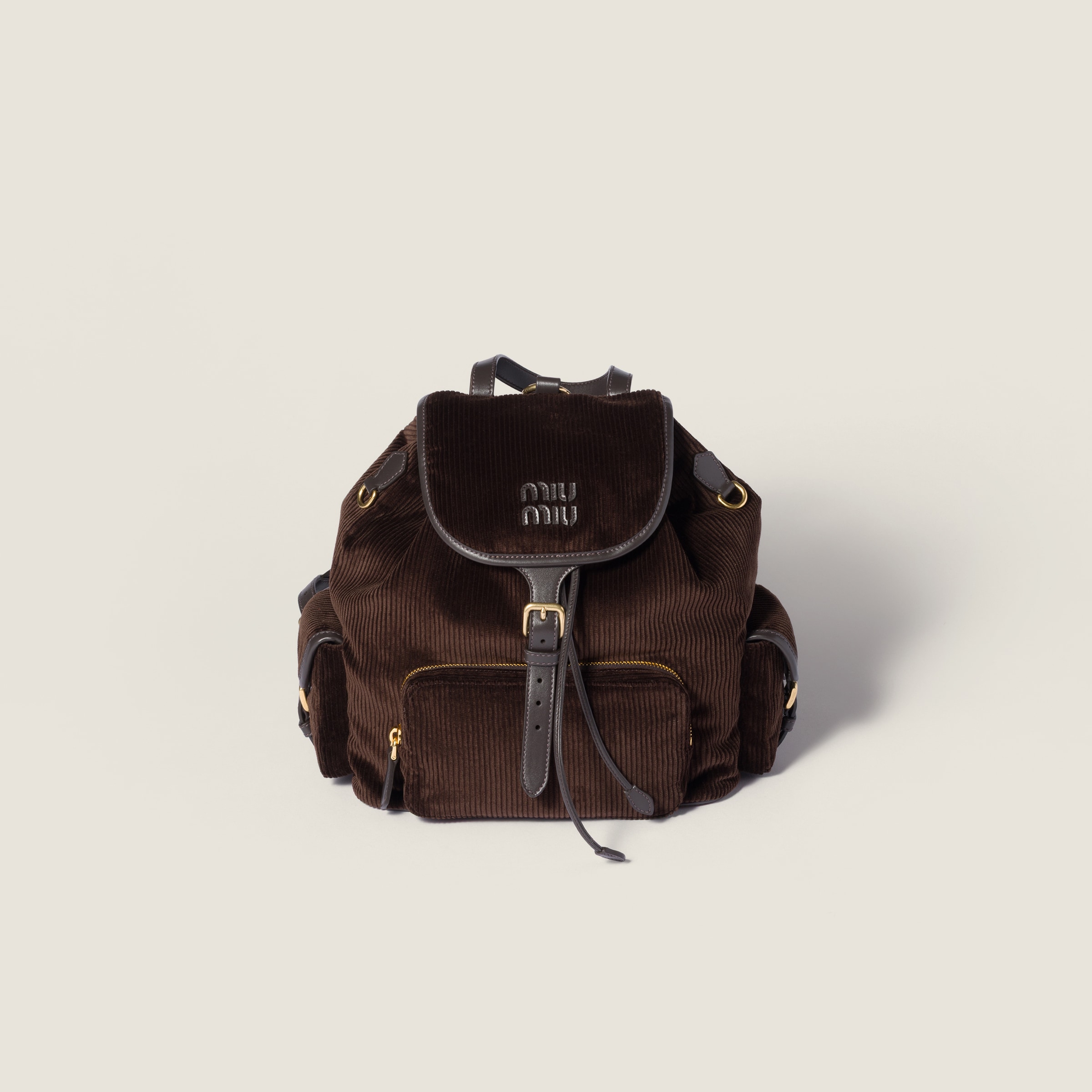Miu Miu Corduroy Backpack In Brown