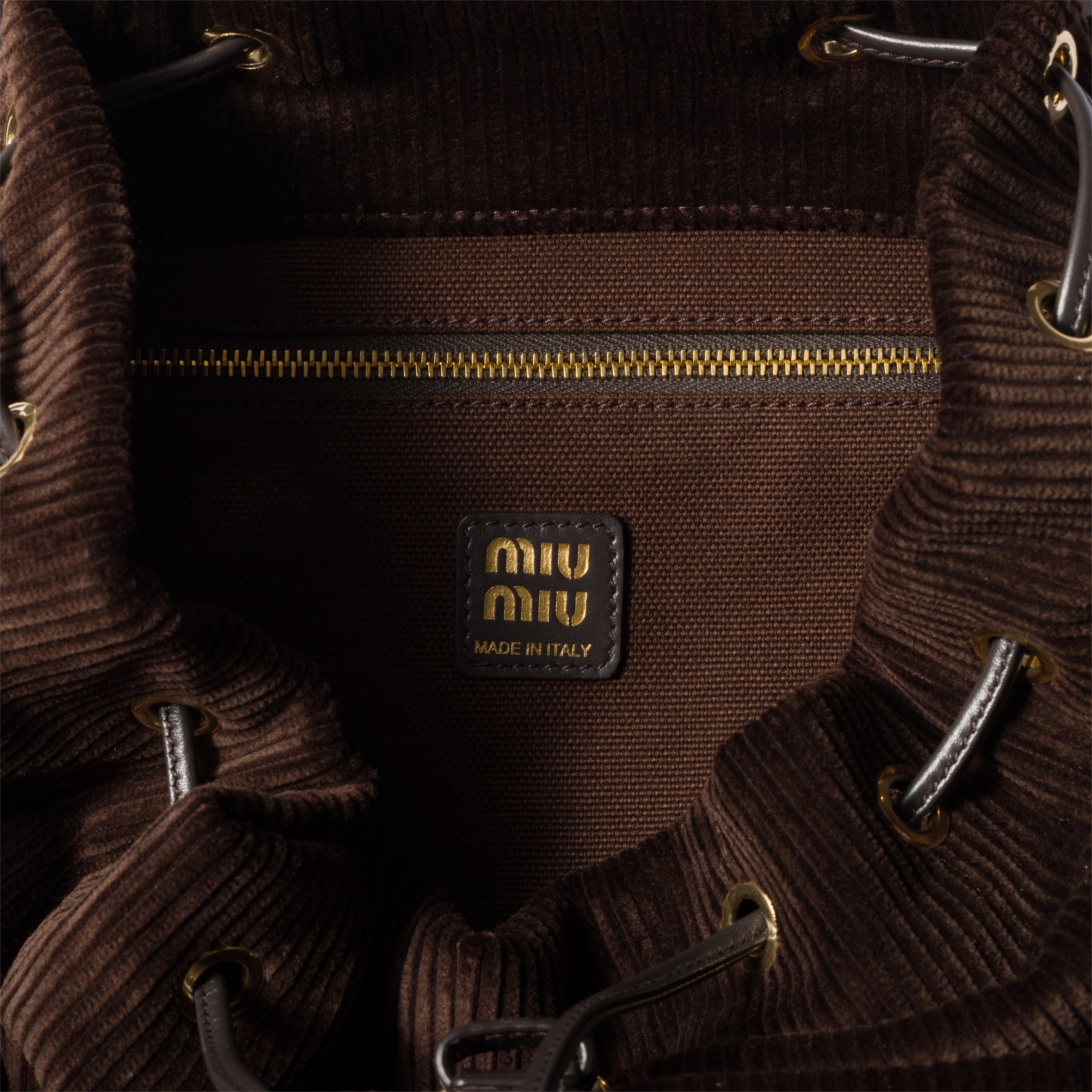 Miu Miu Corduroy Backpack In Brown