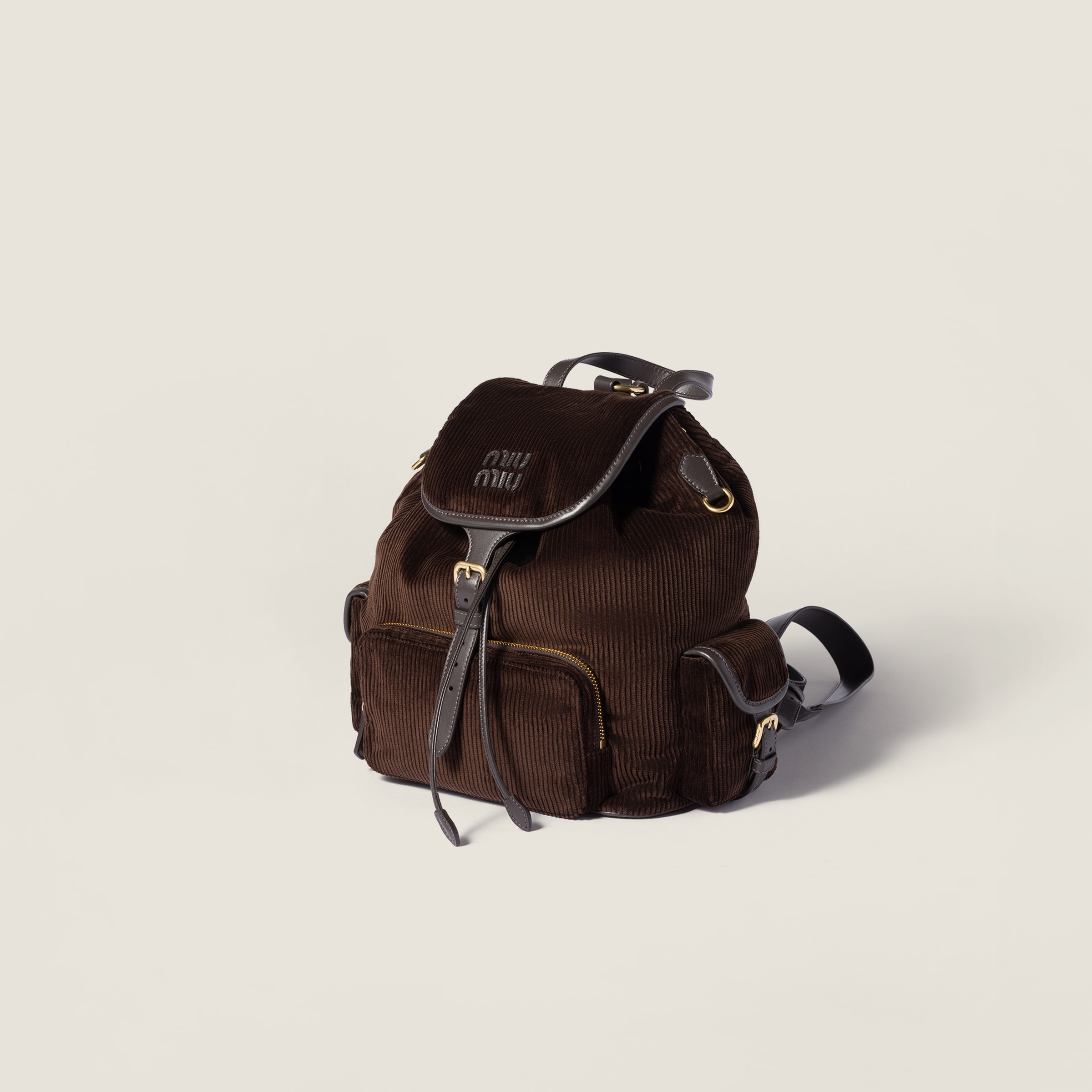 Miu Miu Corduroy Backpack In Brown