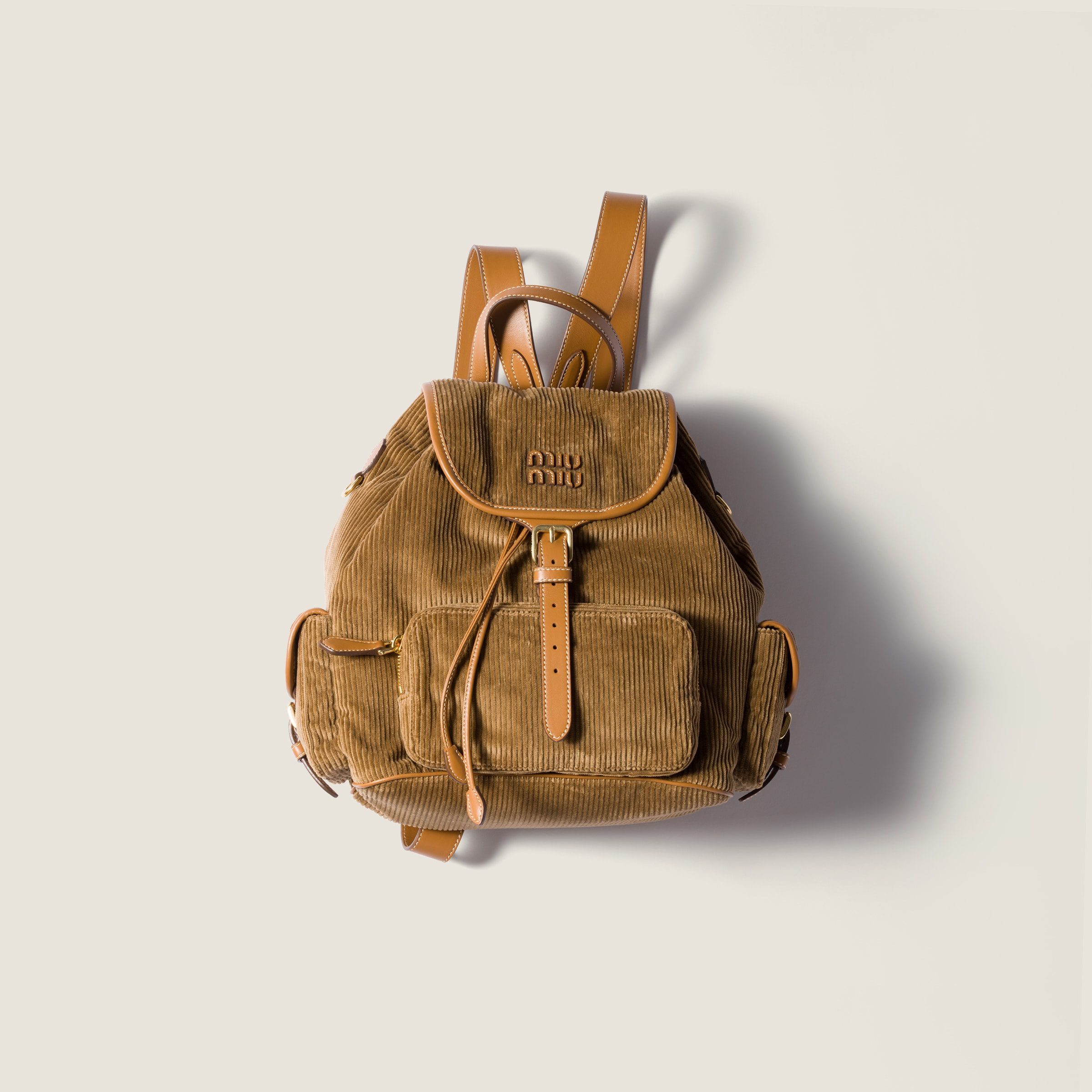 Miu Miu Corduroy Backpack In Brown